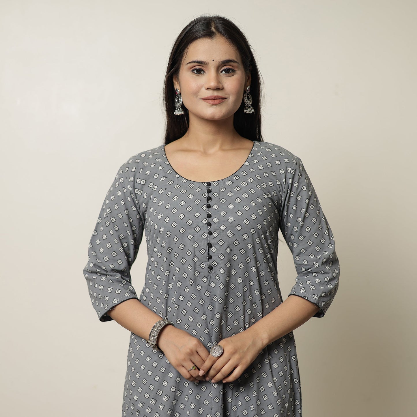 Akola Hand Block Printed Cotton A-Line Kurta 08