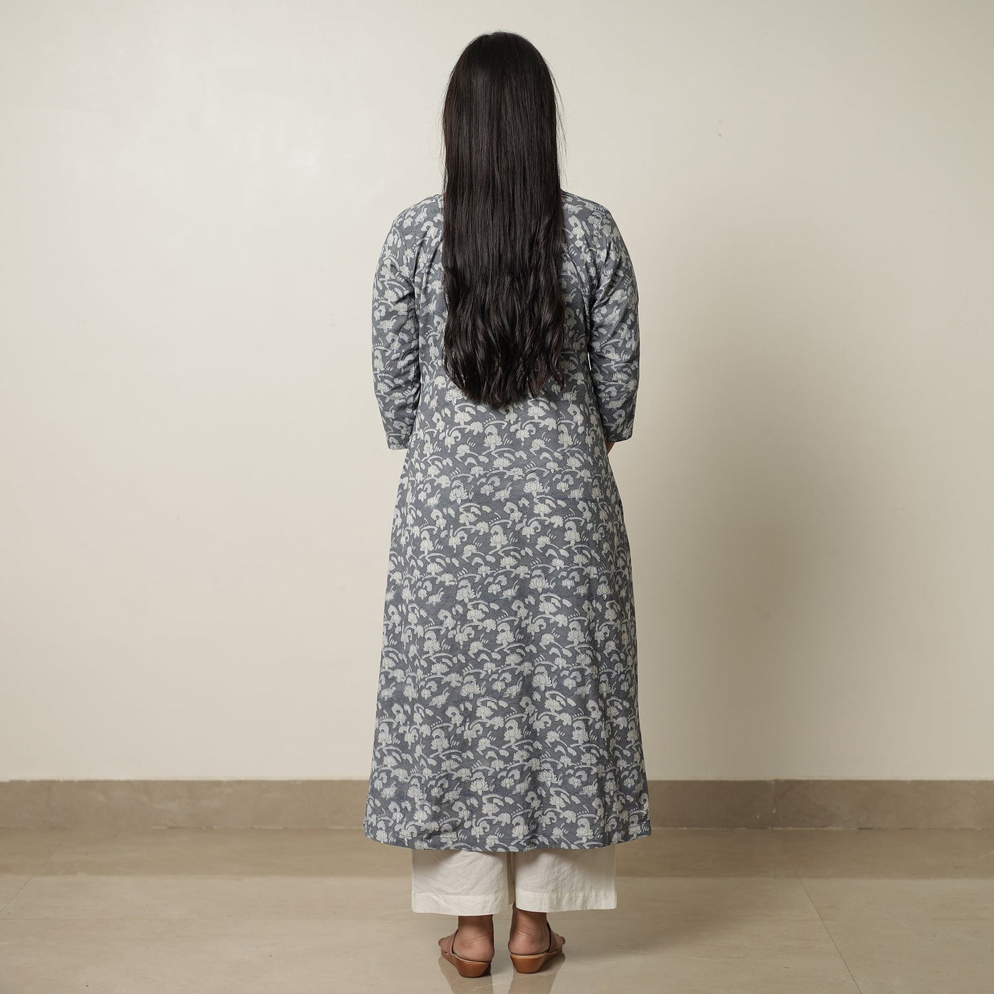Akola Hand Block Printed Cotton A-Line Long Kurta 39