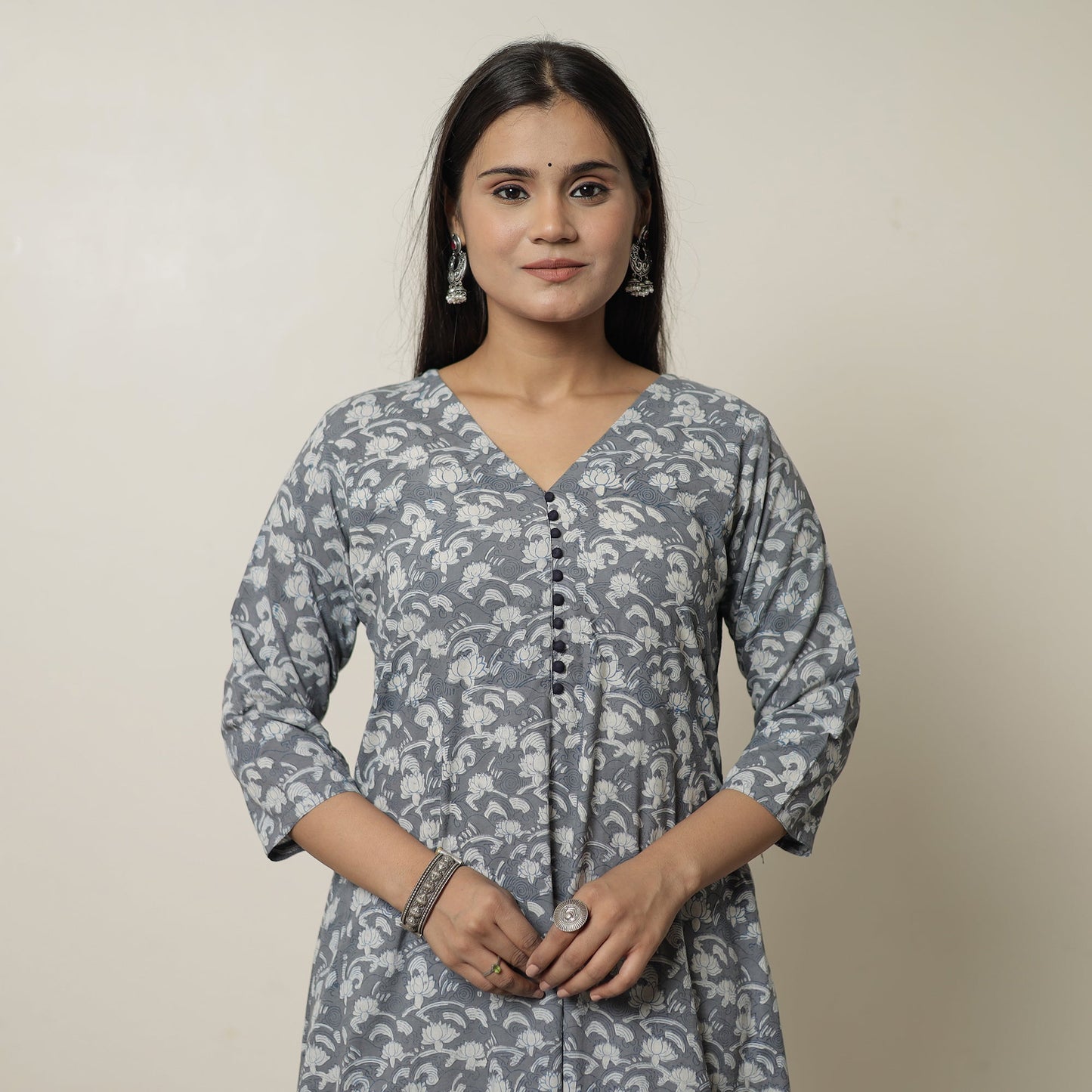Akola Hand Block Printed Cotton A-Line Long Kurta 39
