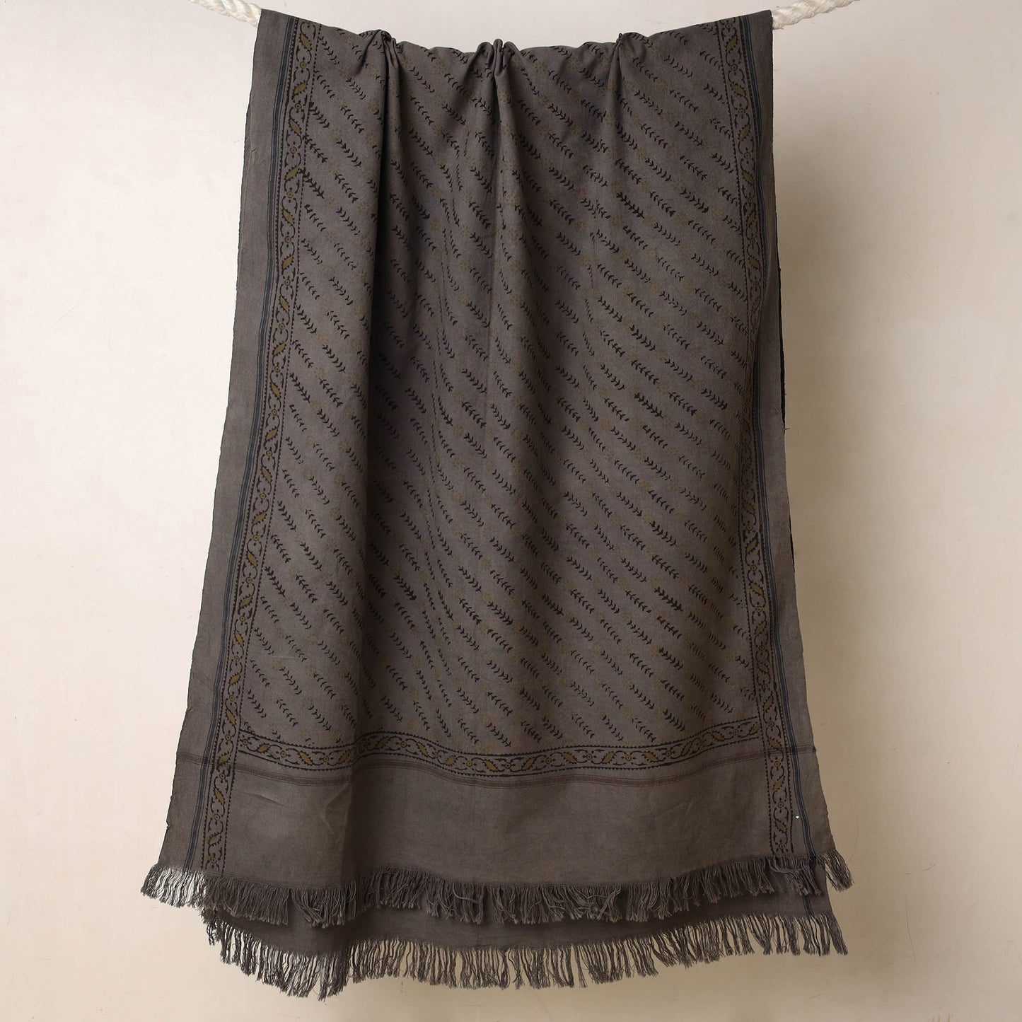 Grey Akola Block Printed Pure Handloom Cotton Towel