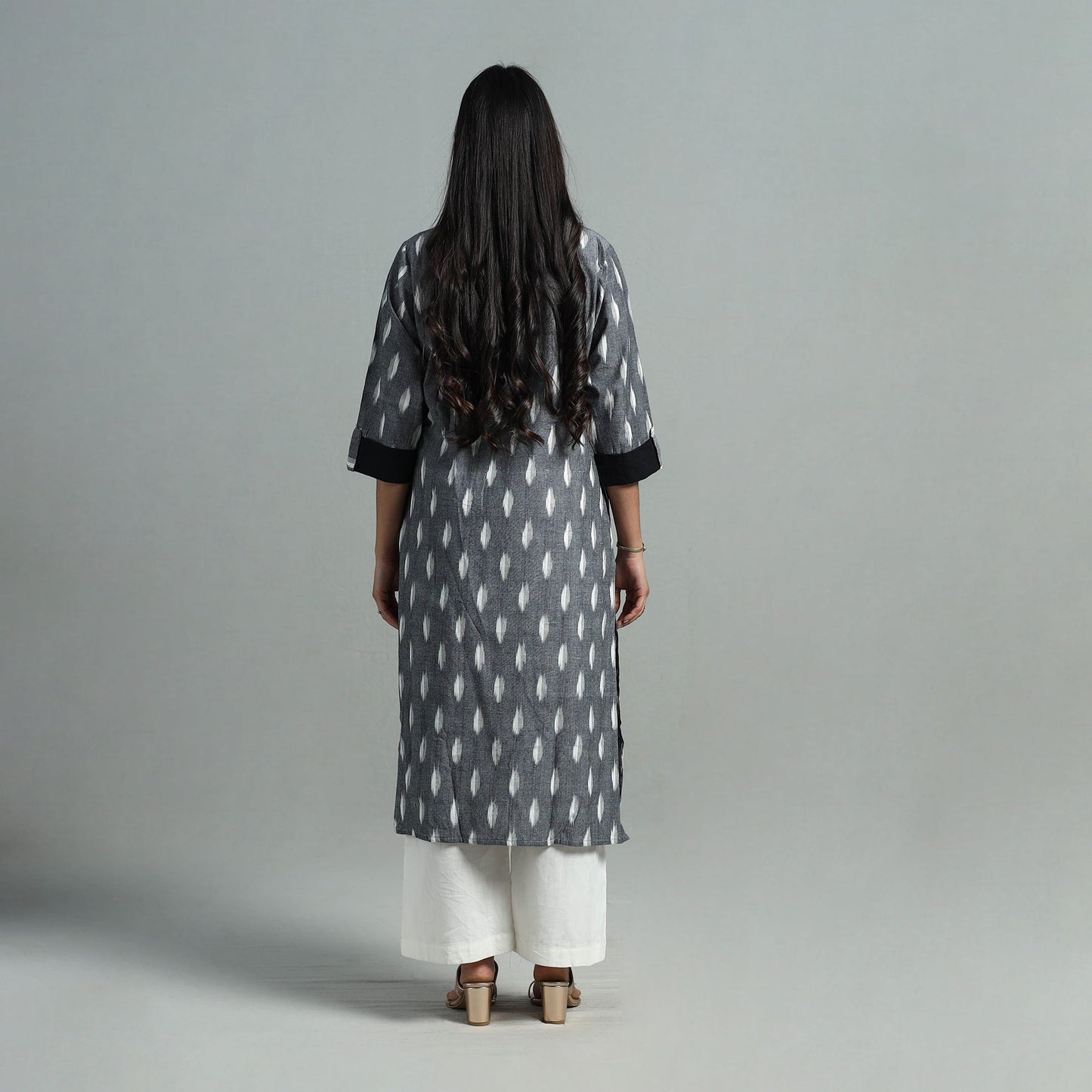 Grey Angrakha Cotton Straight Pochampally Ikat Kurta