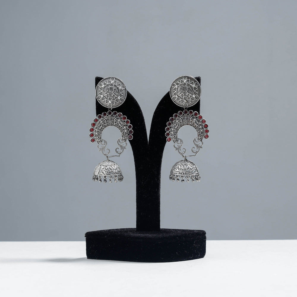 Antique Silver Finish Oxidised Brass Base Earrings