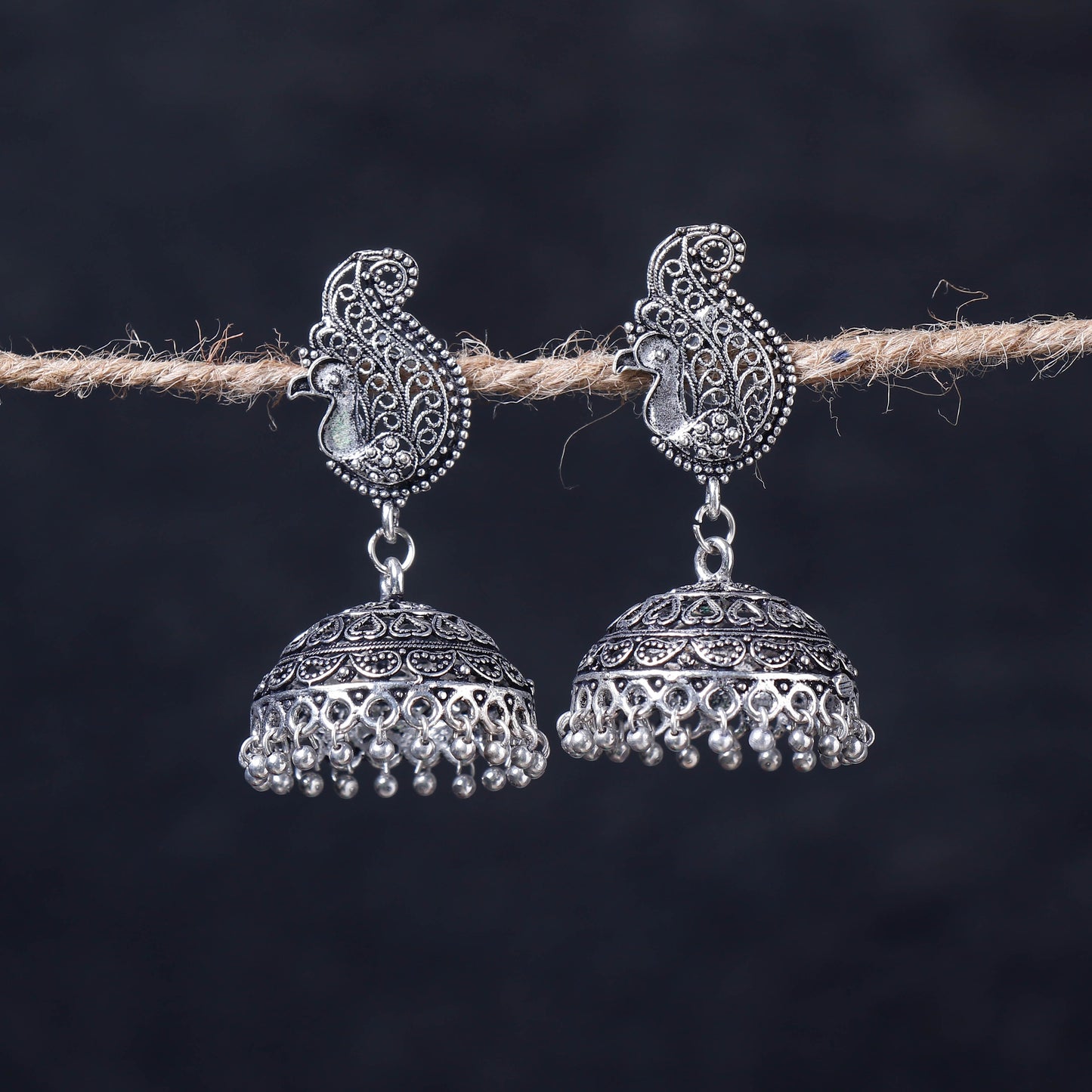 Buy Antique Silver Finish Oxidised Brass Base Jhumka Earrings Online l iTokri.com