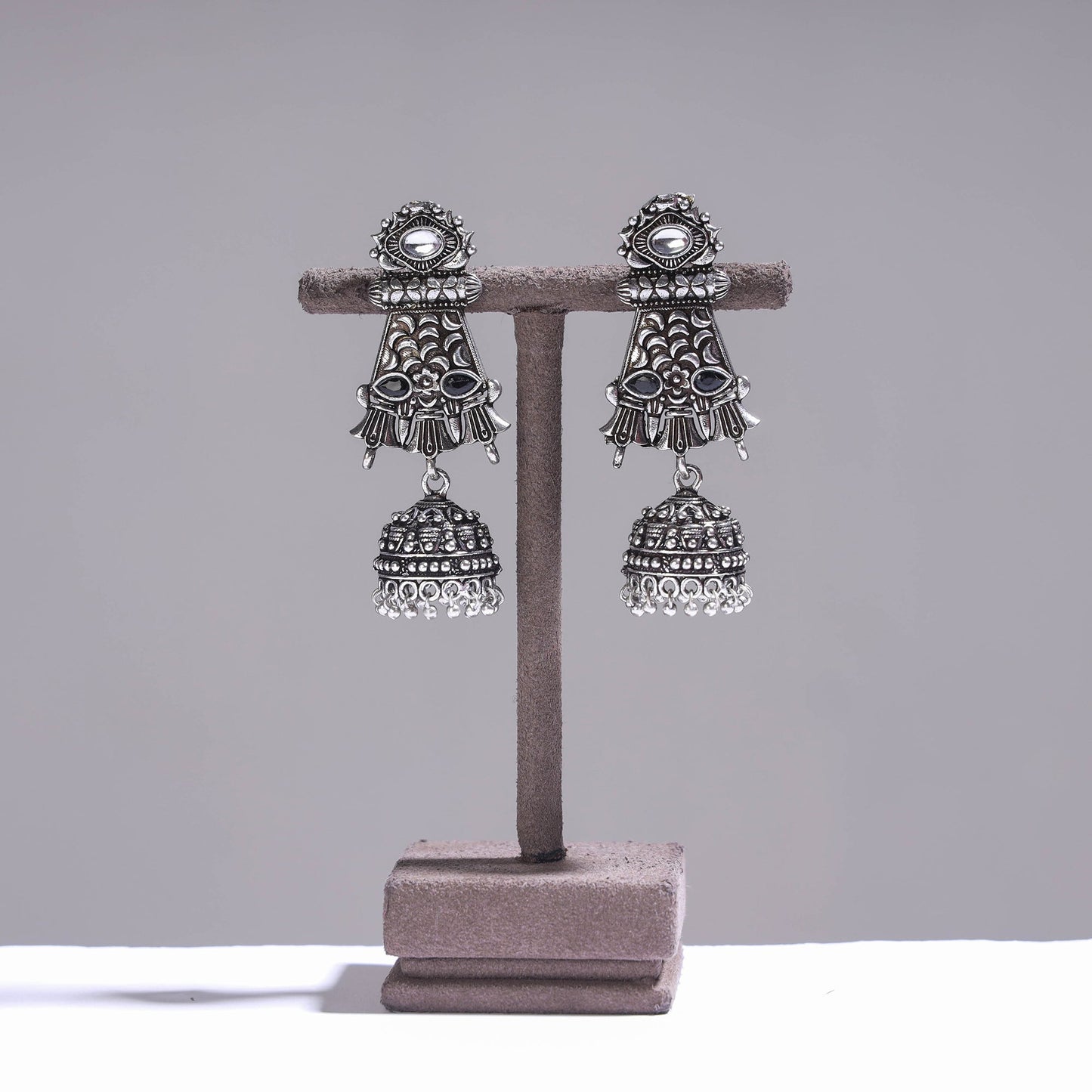Antique Silver Finish Oxidised Brass Base Earrings