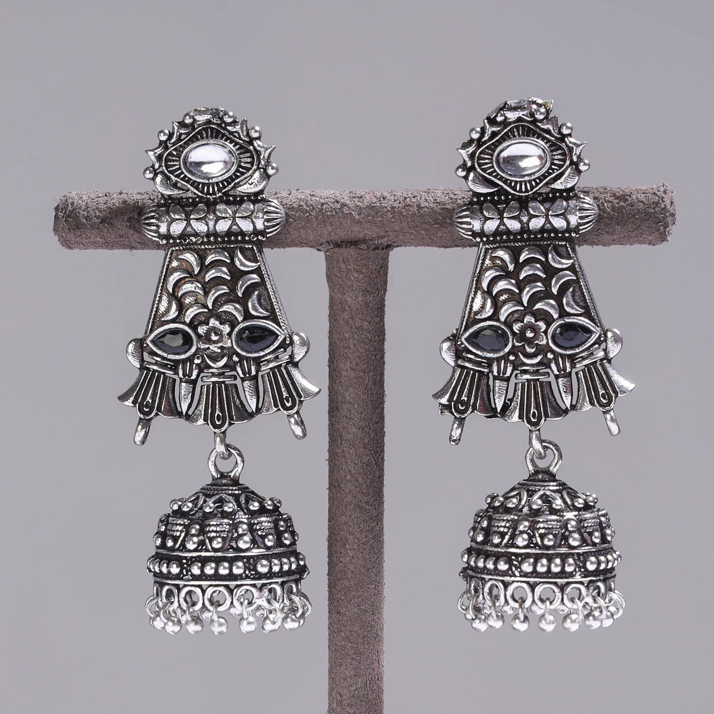 Antique Silver Finish Oxidised Brass Base Earrings