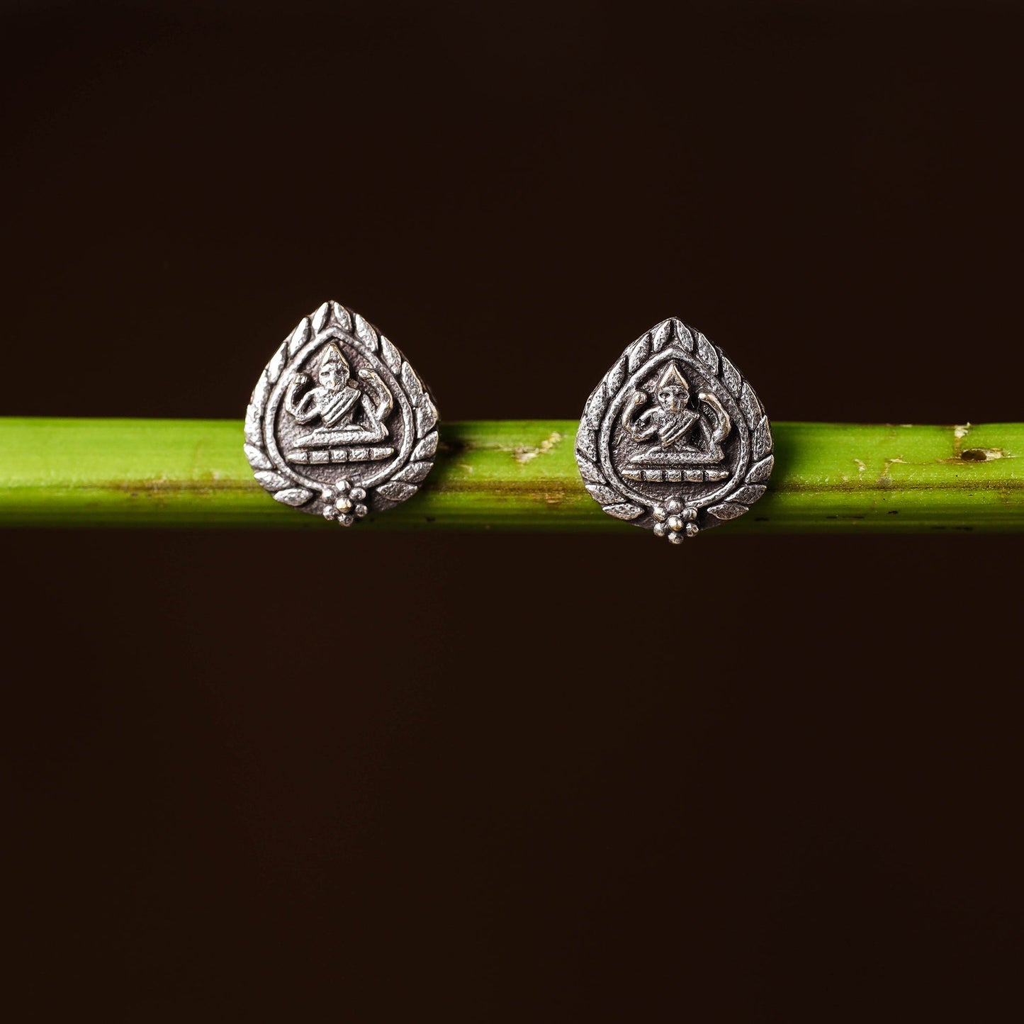 Antique Silver Finish Oxidised Brass Base Stud Earrings