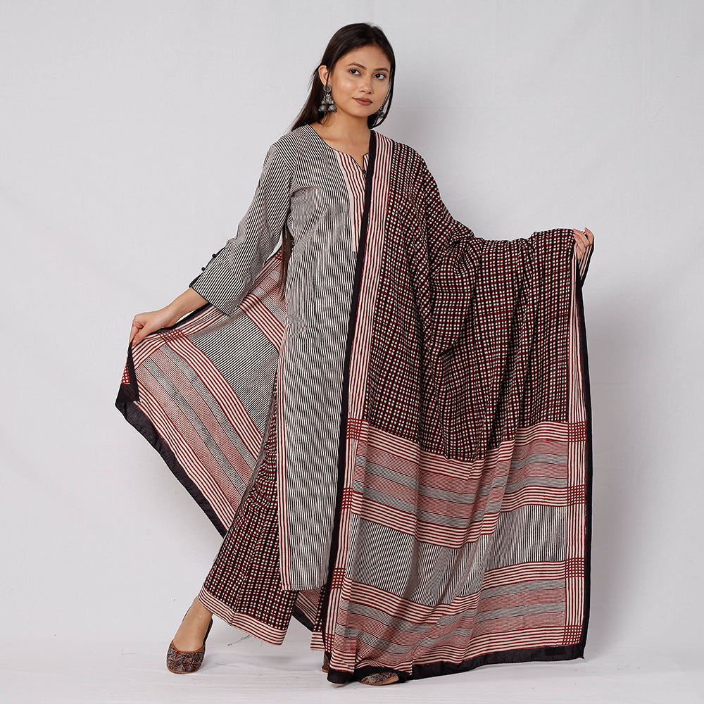 Bagh Block Printed Cotton Long Kurta with Palazzo & Dupatta Set Online l iTokri.com