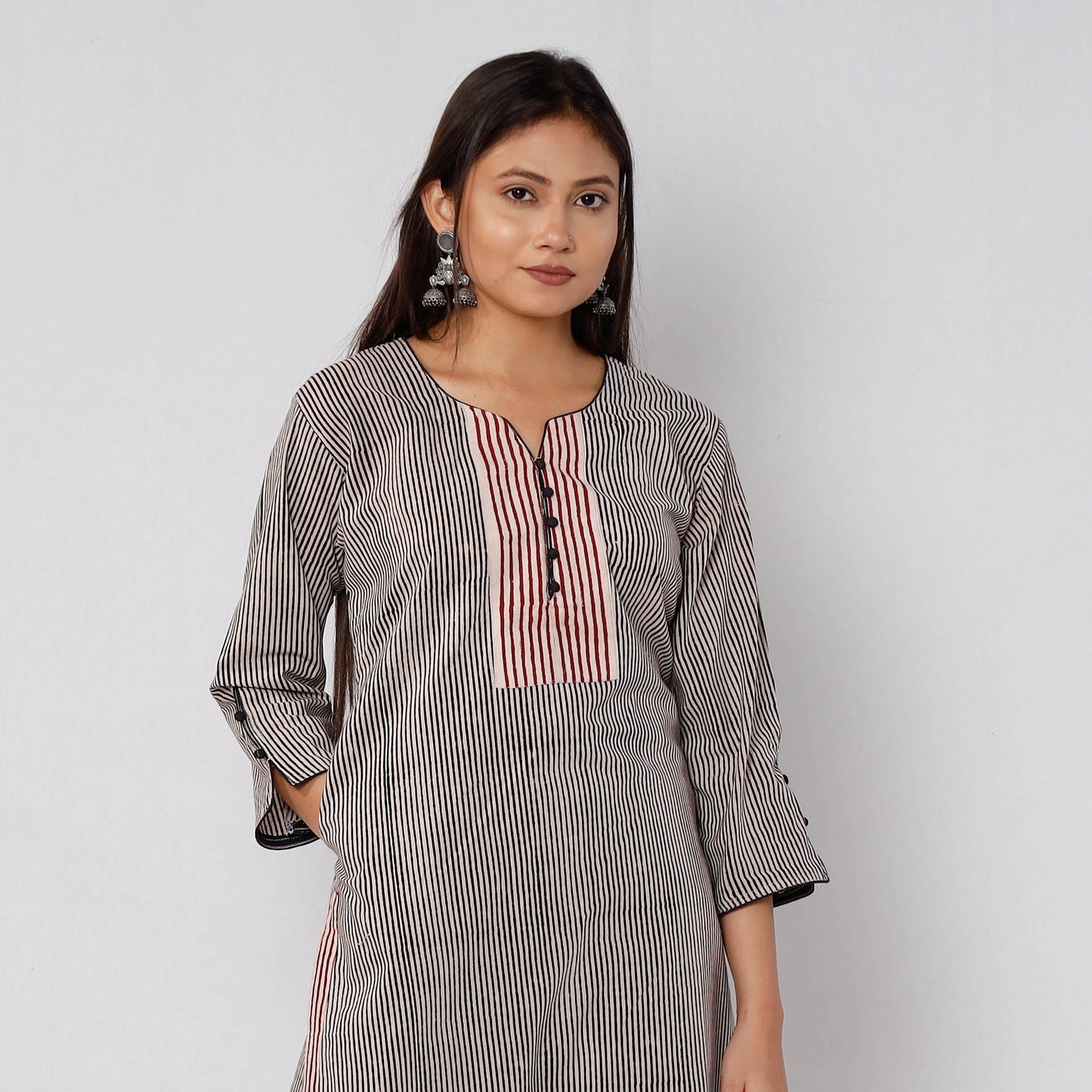 Bagh Block Printed Cotton Long Kurta with Palazzo & Dupatta Set Online l iTokri.com
