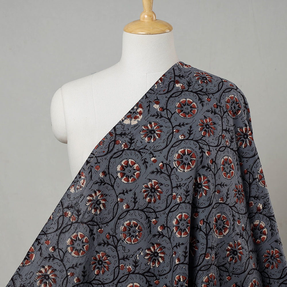 Grey - bagru natural dyed cotton fabric 06 - handcrafted