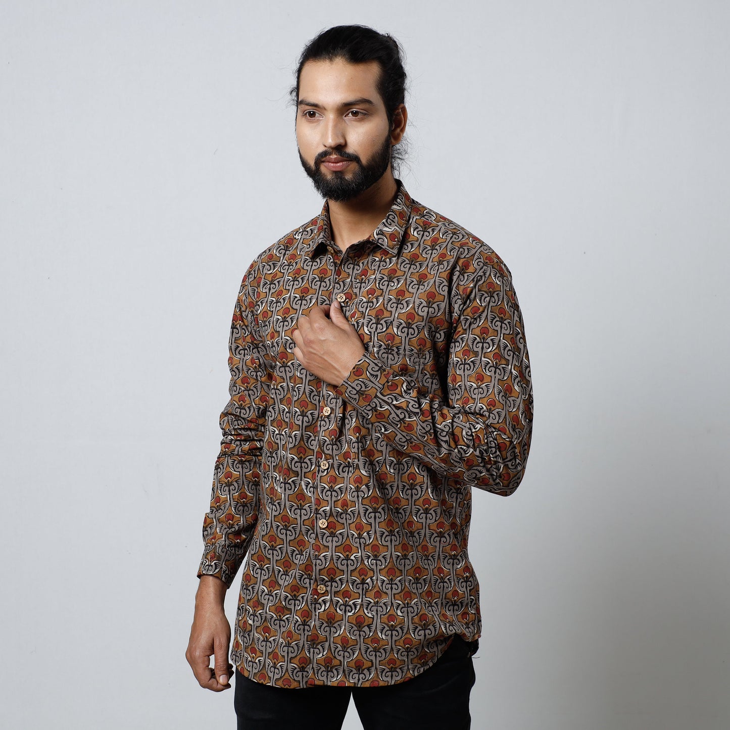 Bagru Block Printed Cotton Men Full Sleeve Shirt