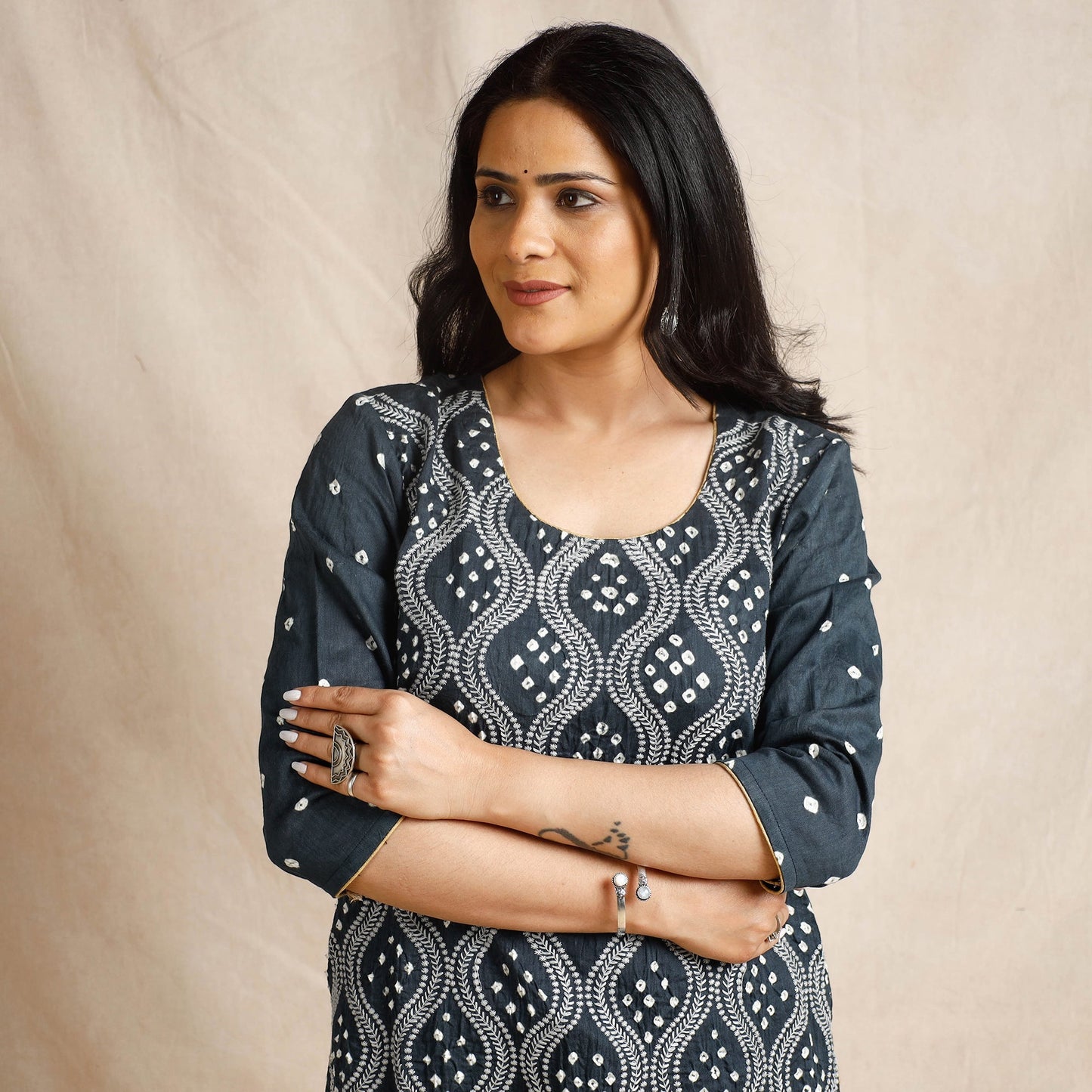 Bandhani Cotton Kurta with Salwar & Dupatta Set