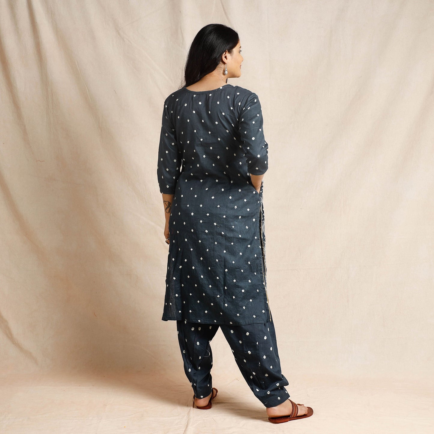 Bandhani Cotton Kurta with Salwar & Dupatta Set