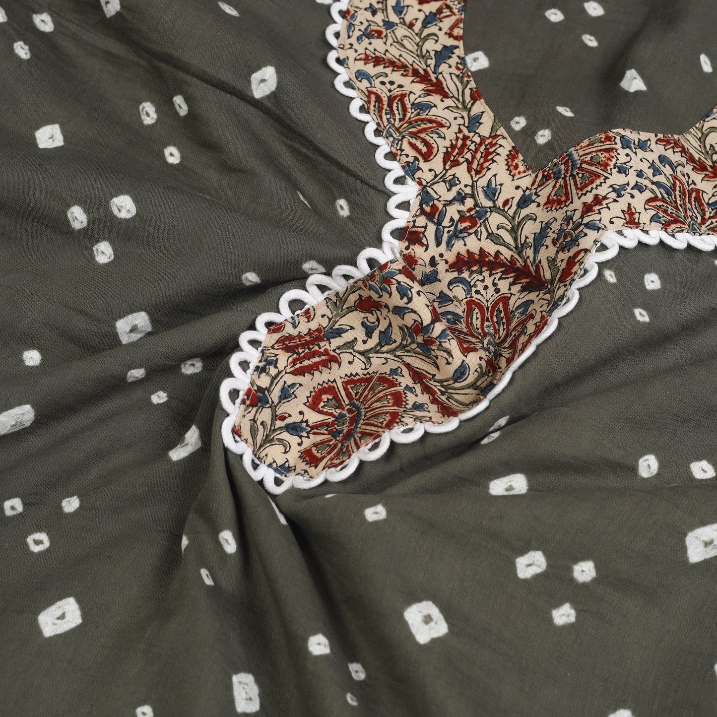Buy Grey Bandhani Patchwork Cotton Kurta Material