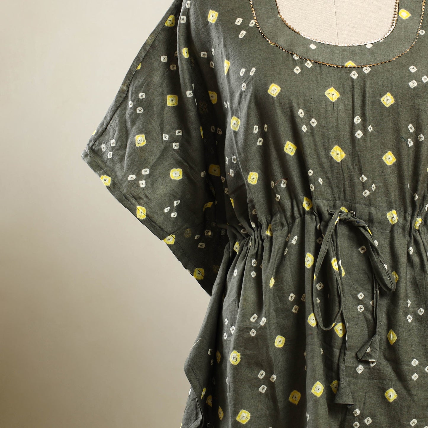 Grey Bandhani Tie-Dye Cotton Kaftan