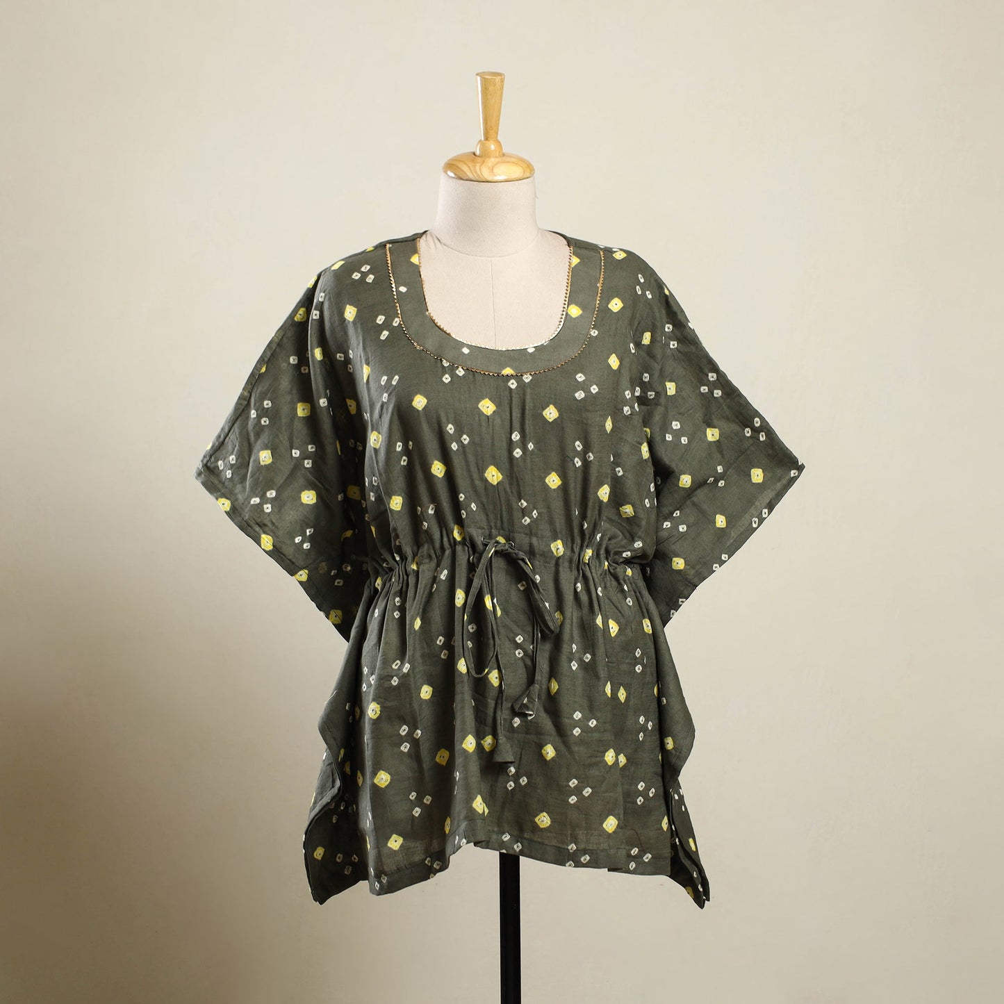 Grey Bandhani Tie-Dye Cotton Kaftan