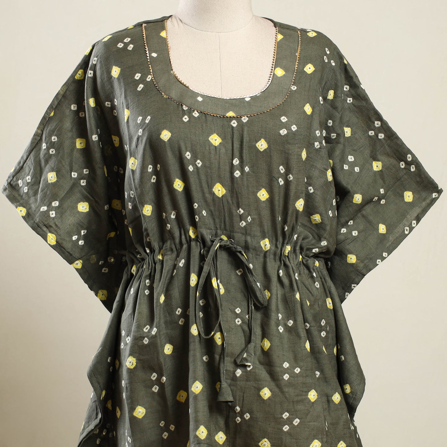 Grey Bandhani Tie-Dye Cotton Kaftan