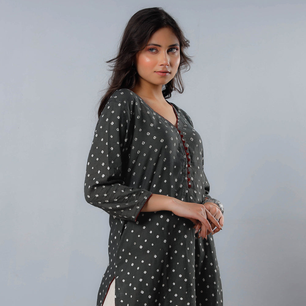 Bandhani Tie-dye Cotton Long Straight Kurta for Women