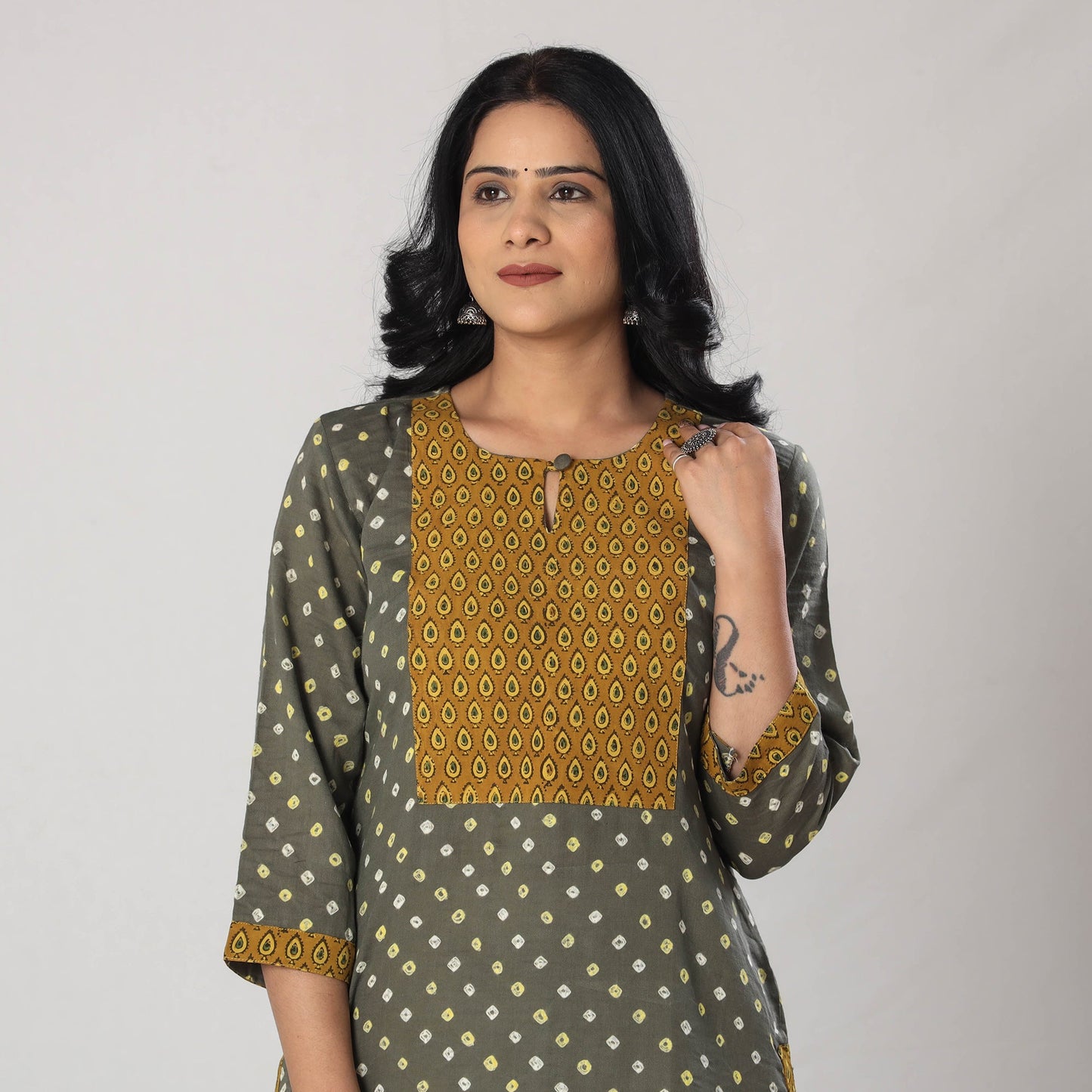 Bandhani Tie-dye Cotton Long Straight Kurta for Women