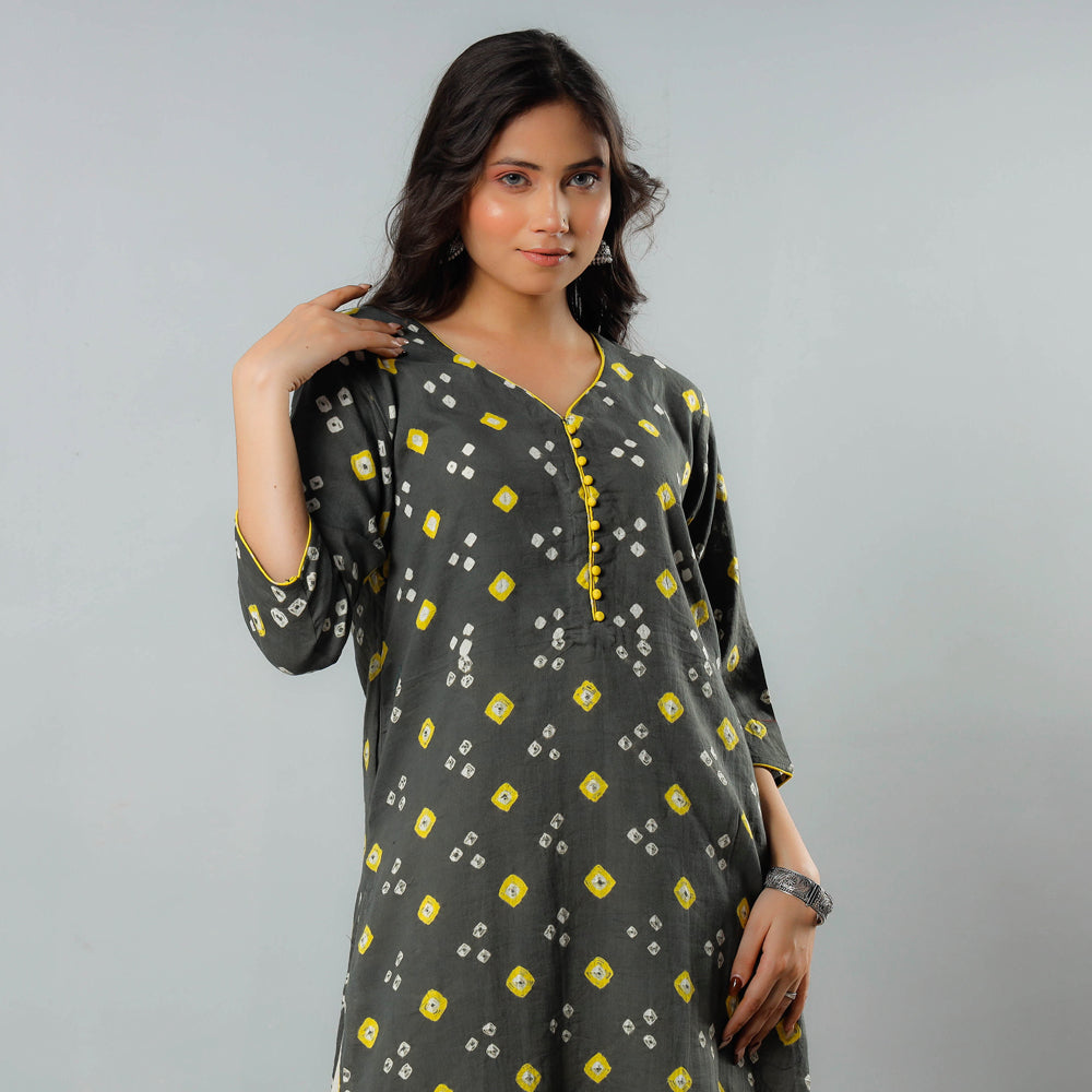 Bandhani Tie-dye Cotton Long Straight Kurta for Women