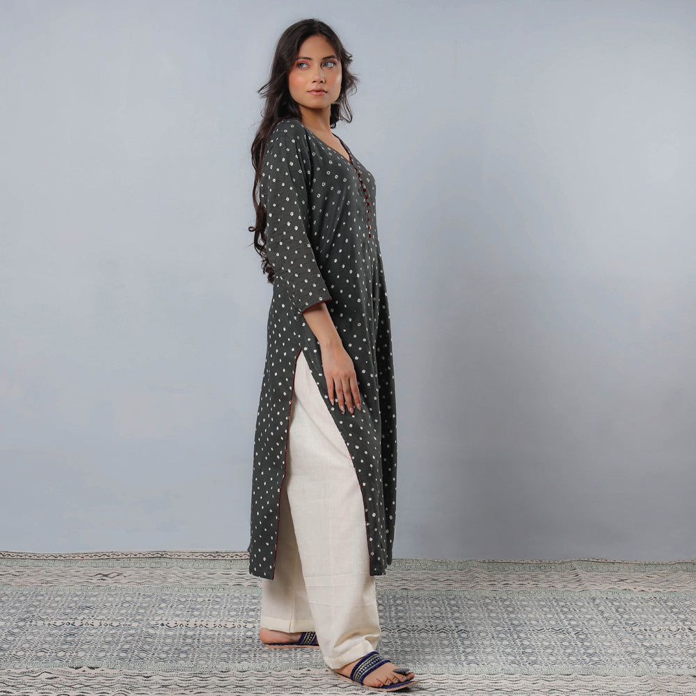 Bandhani Tie-dye Cotton Long Straight Kurta for Women