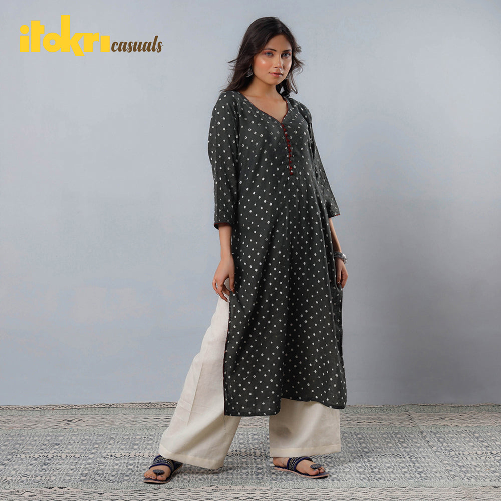 Bandhani Tie-dye Cotton Long Straight Kurta for Women