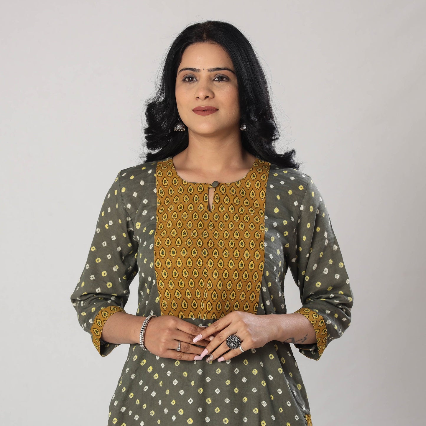 Bandhani Tie-dye Cotton Long Straight Kurta for Women