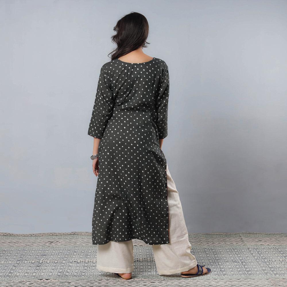 Bandhani Tie-dye Cotton Long Straight Kurta for Women