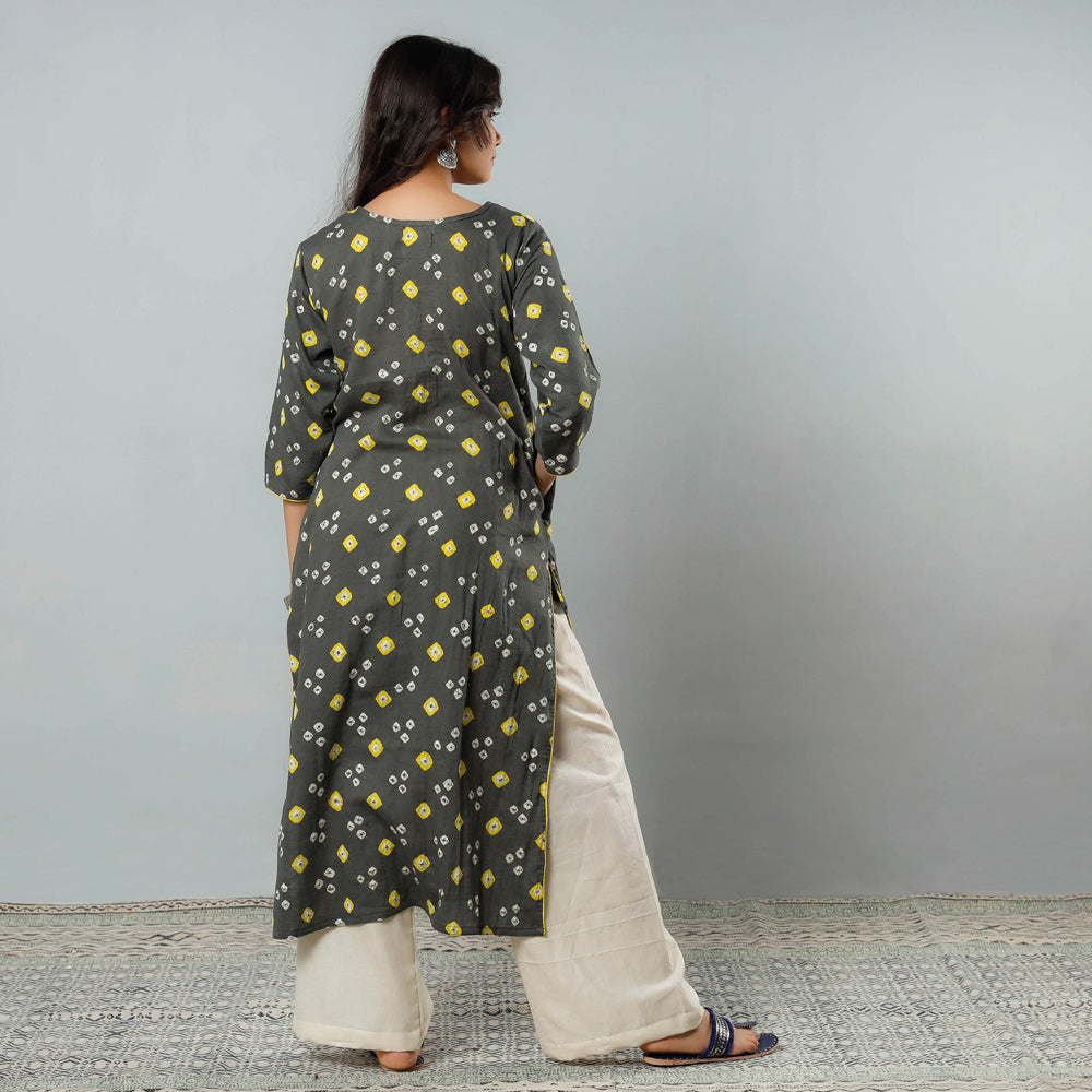Bandhani Tie-dye Cotton Long Straight Kurta for Women