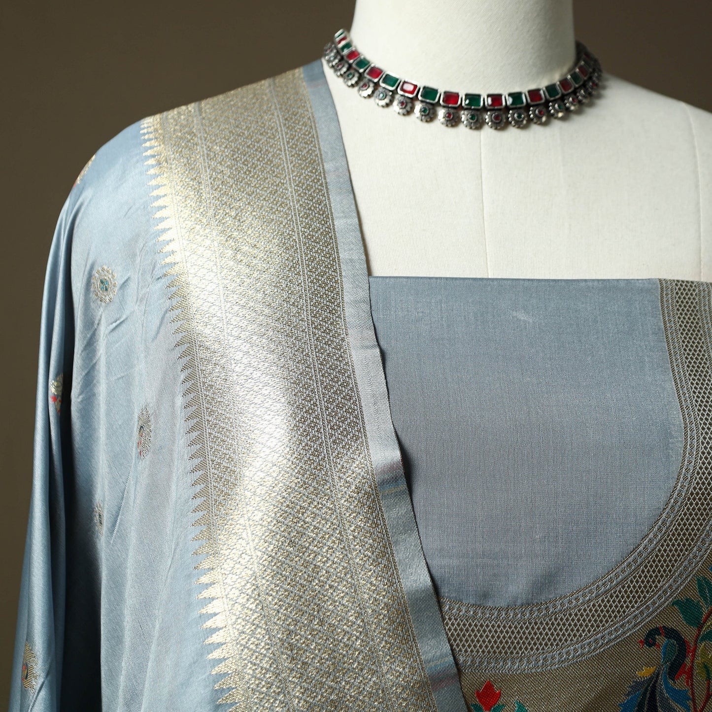 Bangalore silk paithani 3pc unstitched dress material 30