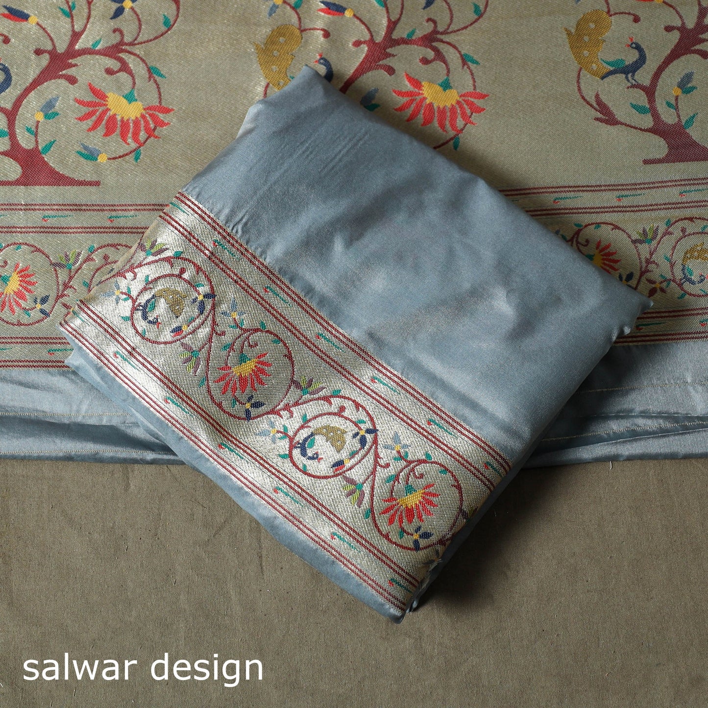 Bangalore silk paithani 3pc unstitched dress material 31