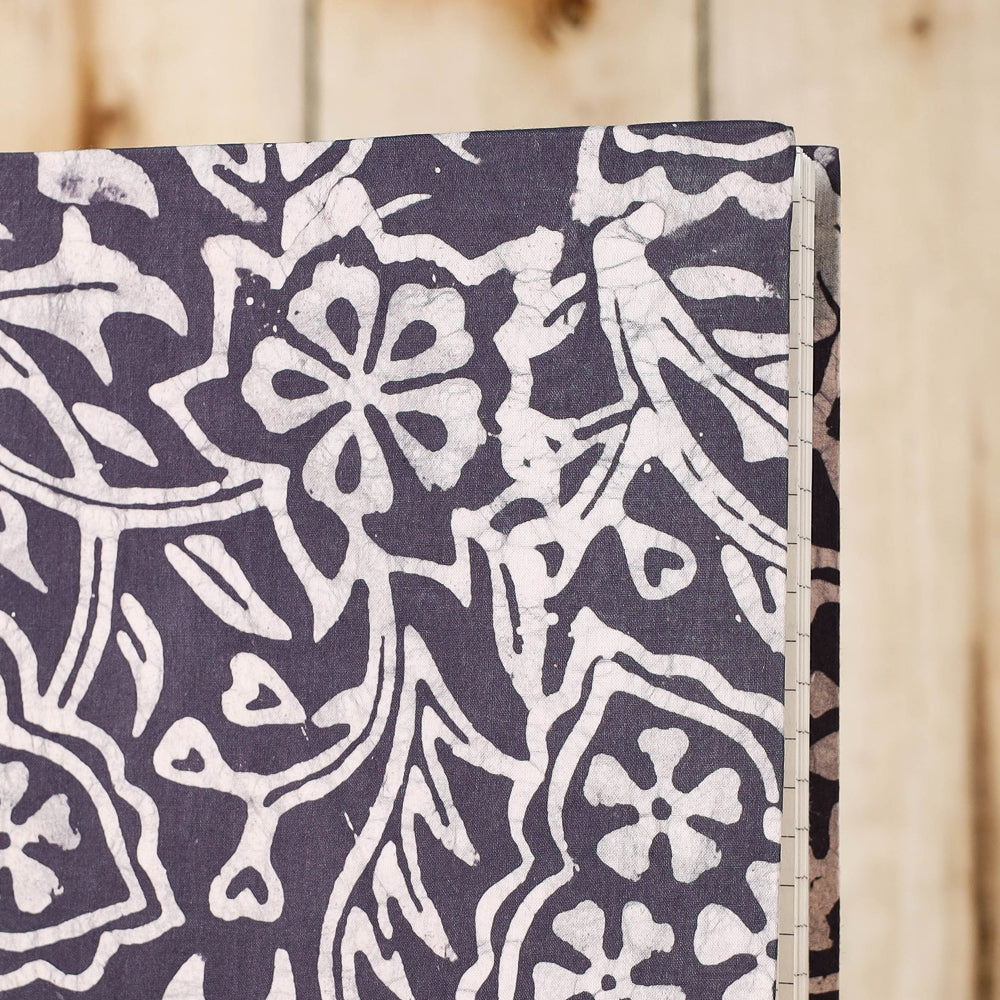 Grey Batik Fabric Cover Handmade Paper Notebook