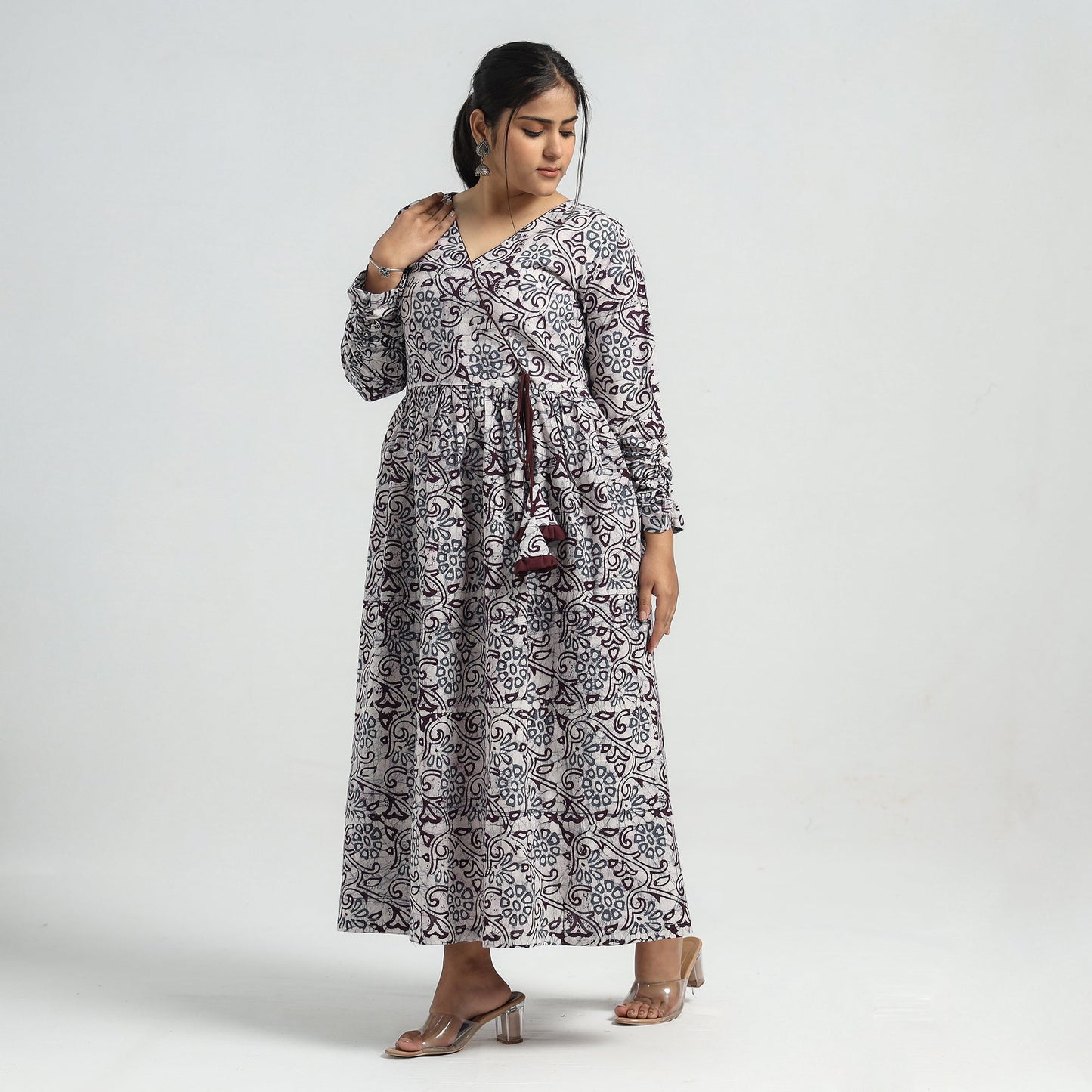 Buy Batik Printed Cotton Angrakha Flared Dress Online at iTokri.com