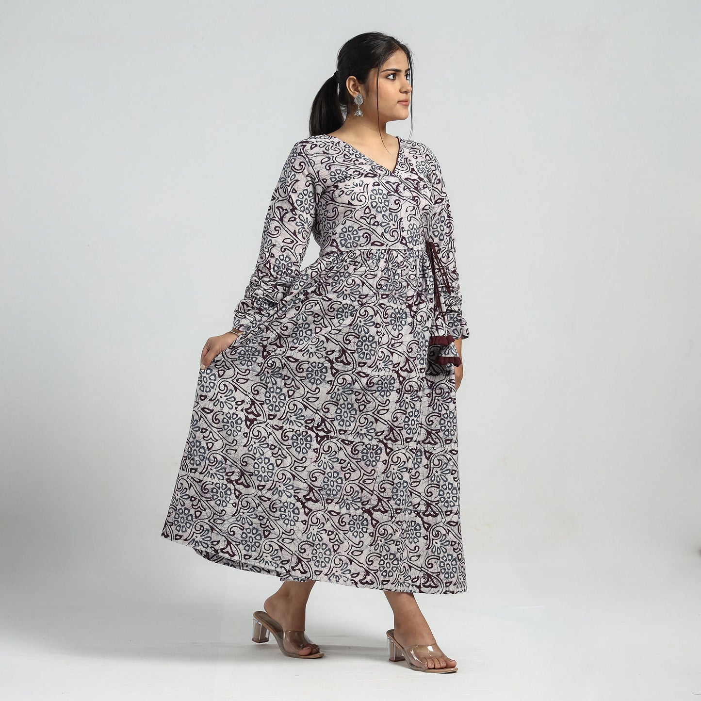 Buy Batik Printed Cotton Angrakha Flared Dress Online at iTokri.com