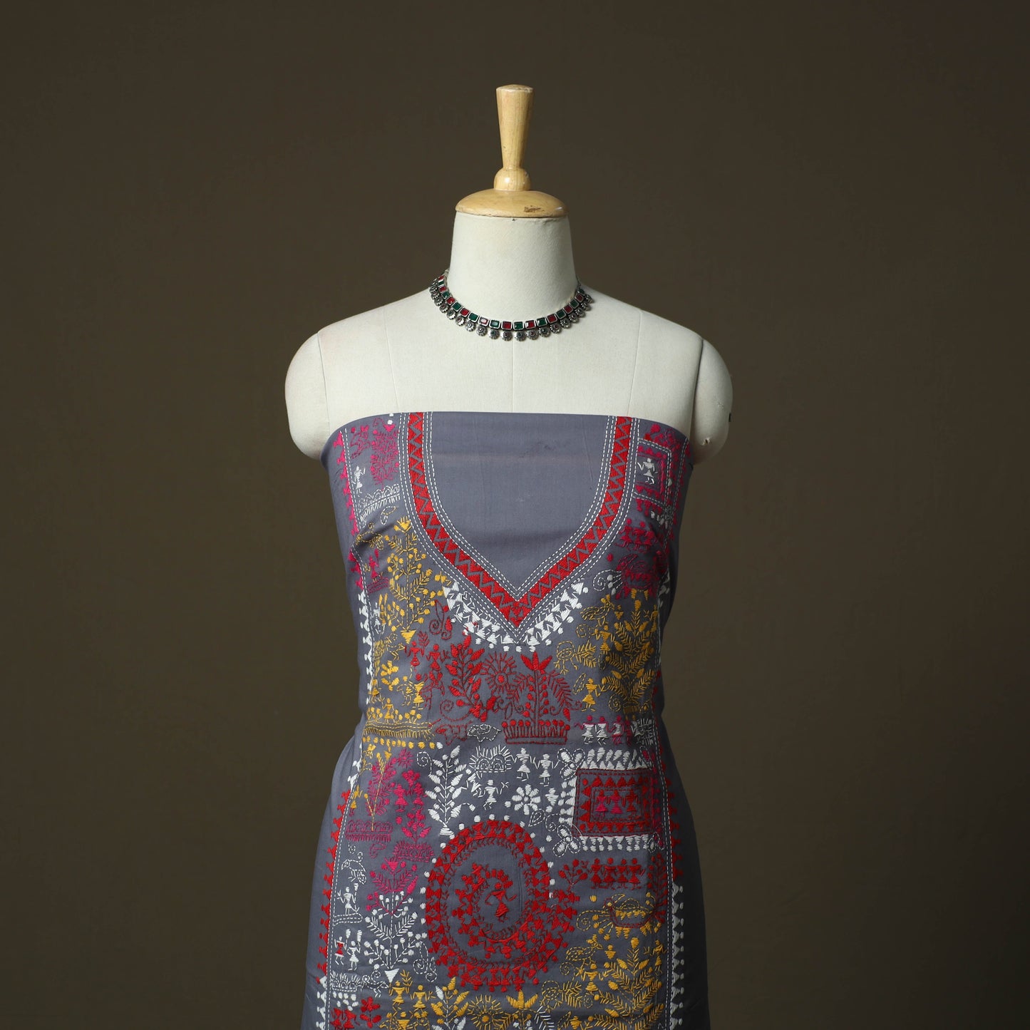 Bengal kantha hand embroidered cotton unstitched kurta