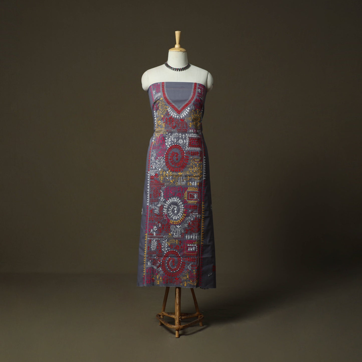 Bengal kantha hand embroidered cotton unstitched kurta
