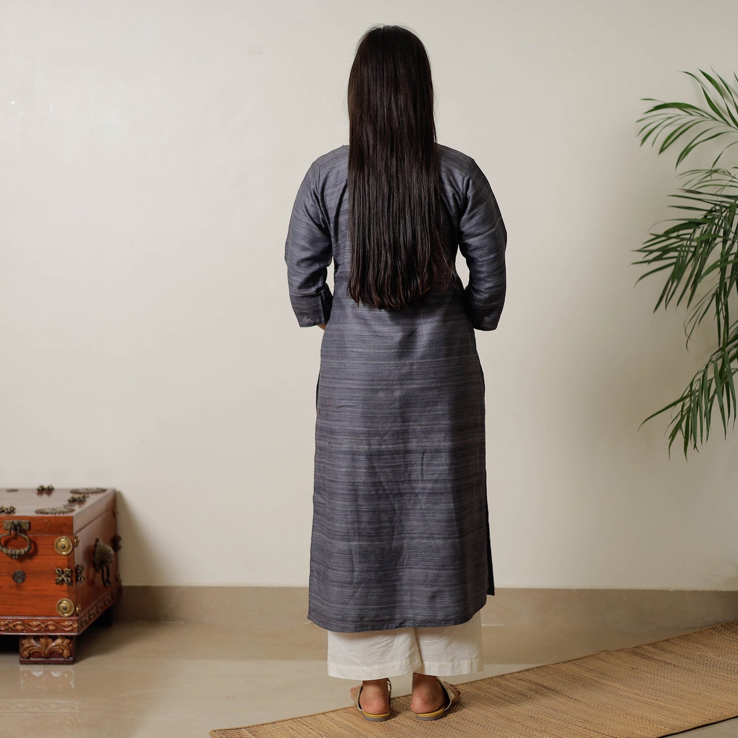 Grey - bhagalpuri handwoven desi tussar silk pintuck