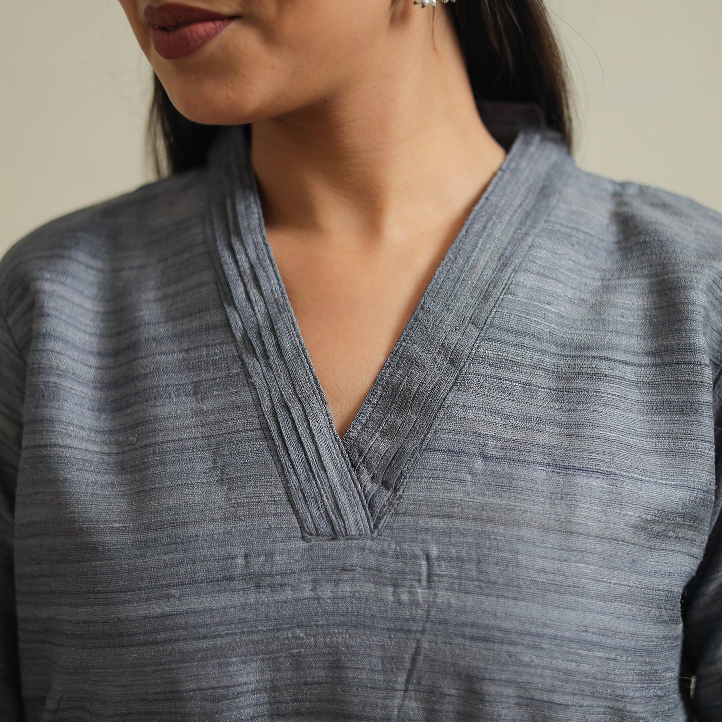 Grey Bhagalpuri Handwoven Desi Tussar Silk Plain Kurta for Women