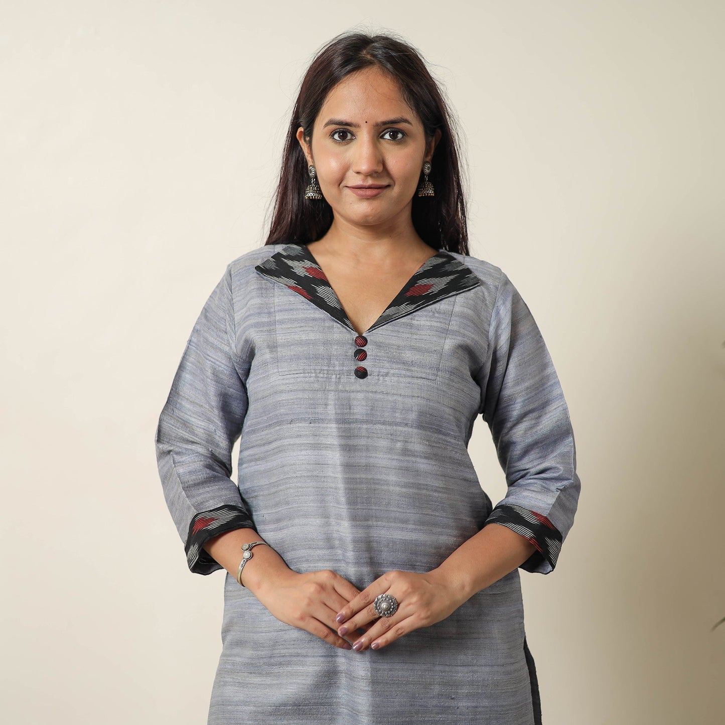 Grey - bhagalpuri handwoven desi tussar silk straight kurta