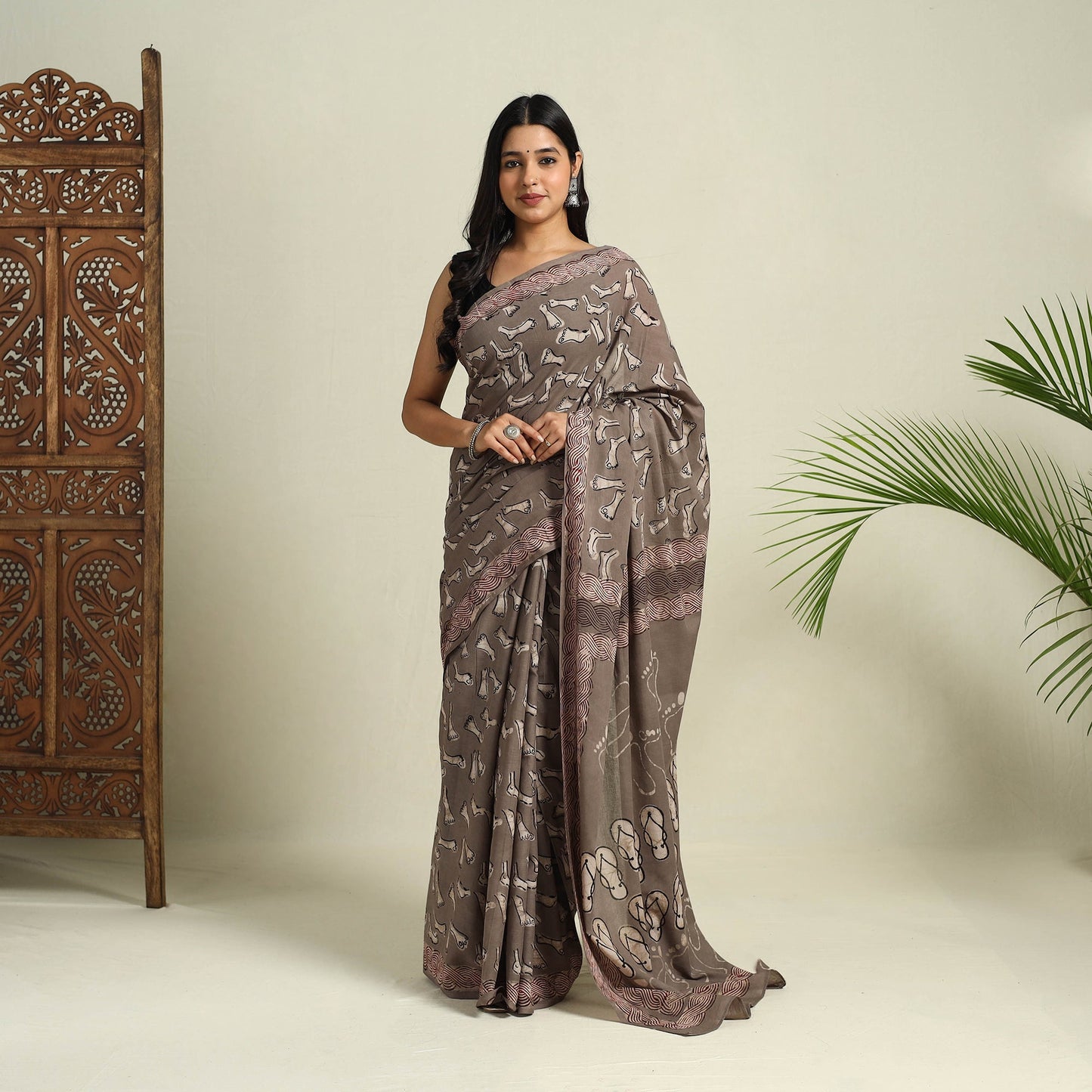 Grey Bindaas Art Natural Dyed Cotton Block Print Saree