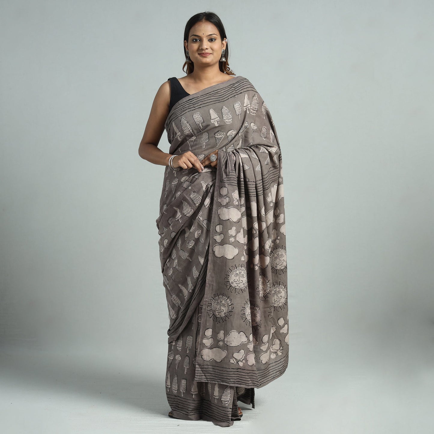 Bindaas Art Natural Dyed Cotton Block Print Saree