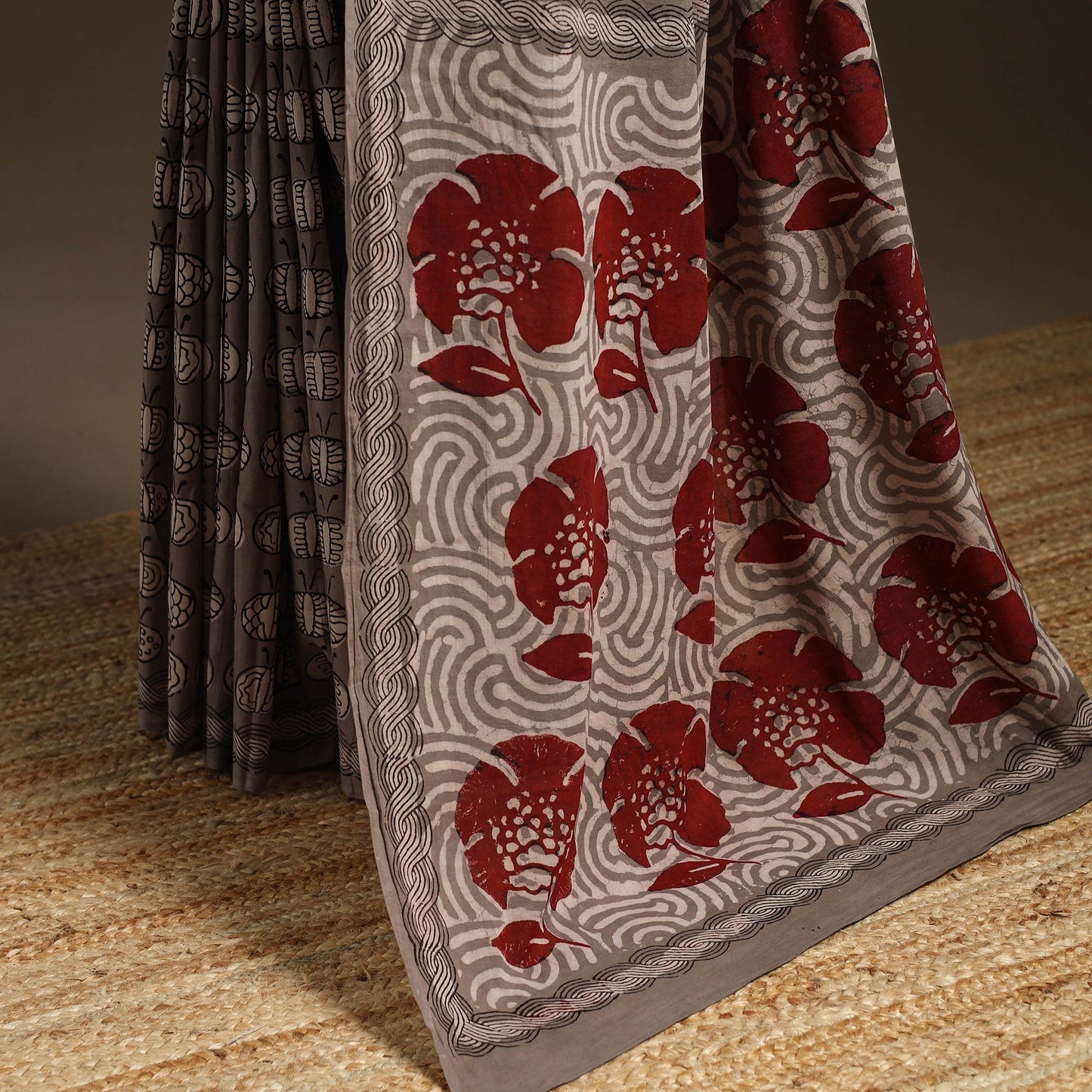 Grey - bindaas art natural dyed cotton saree 33