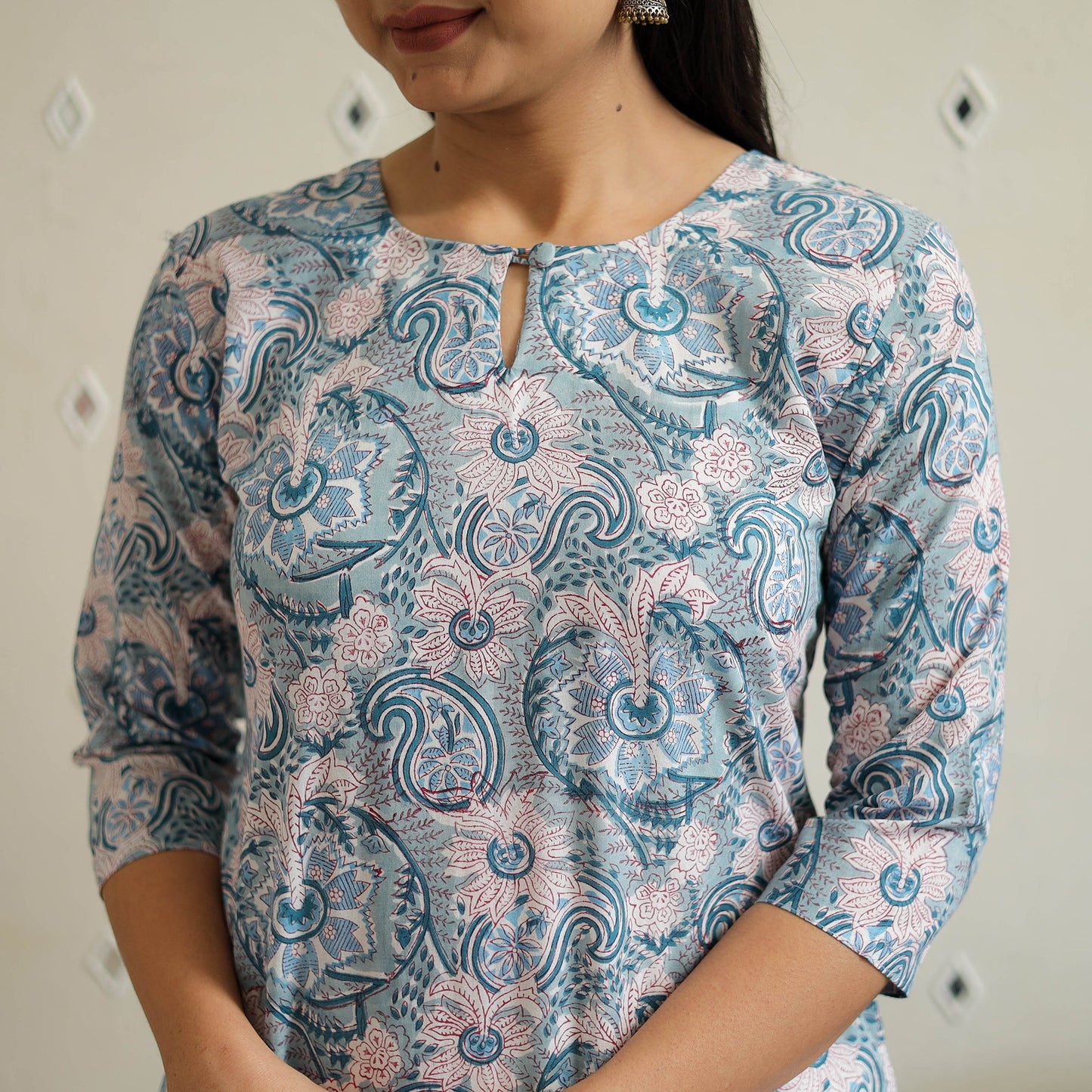 Grey - cotton a-line sanganeri kurta 32 - handcrafted