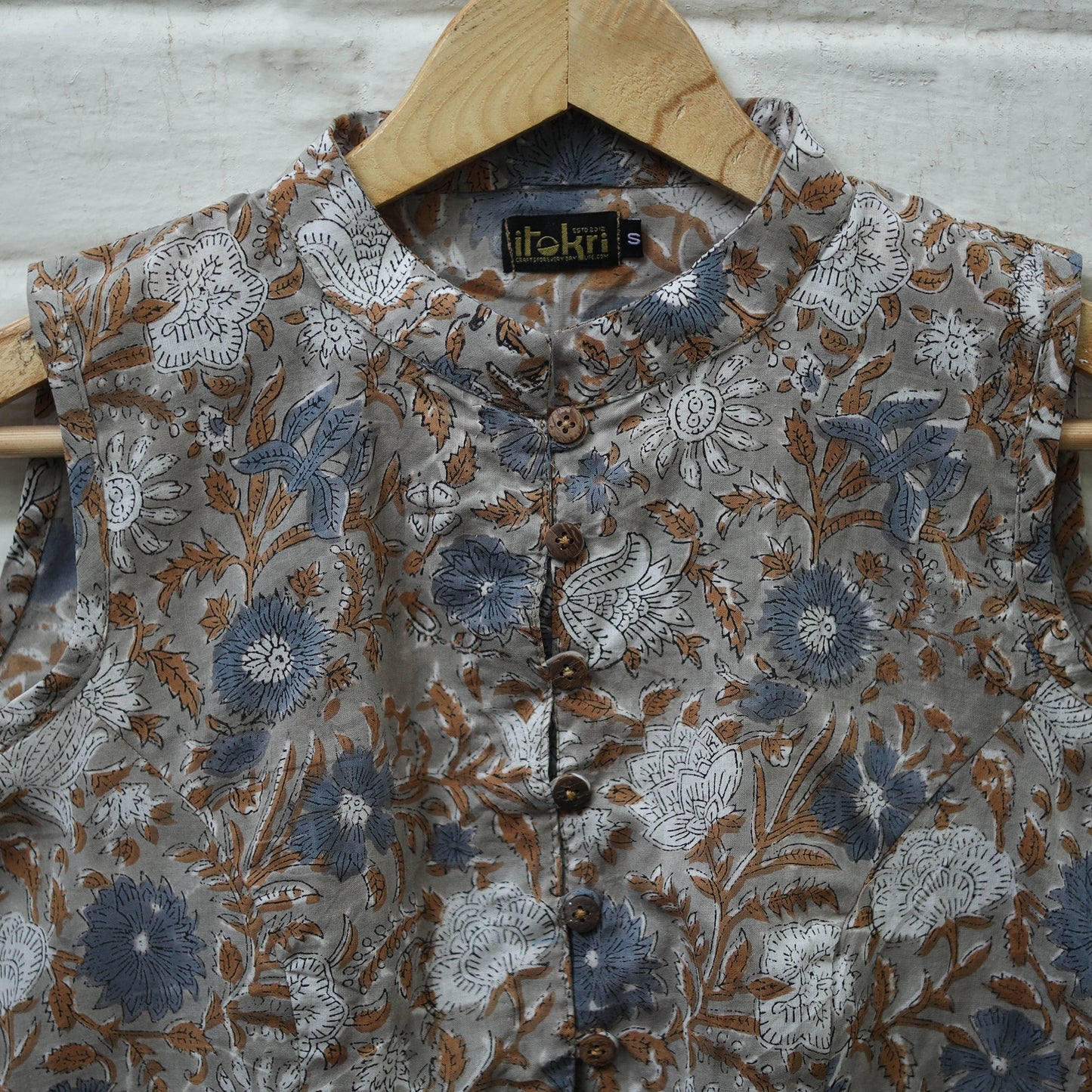 Buy Grey Block Print Cotton Sanganeri Stitched Blouse