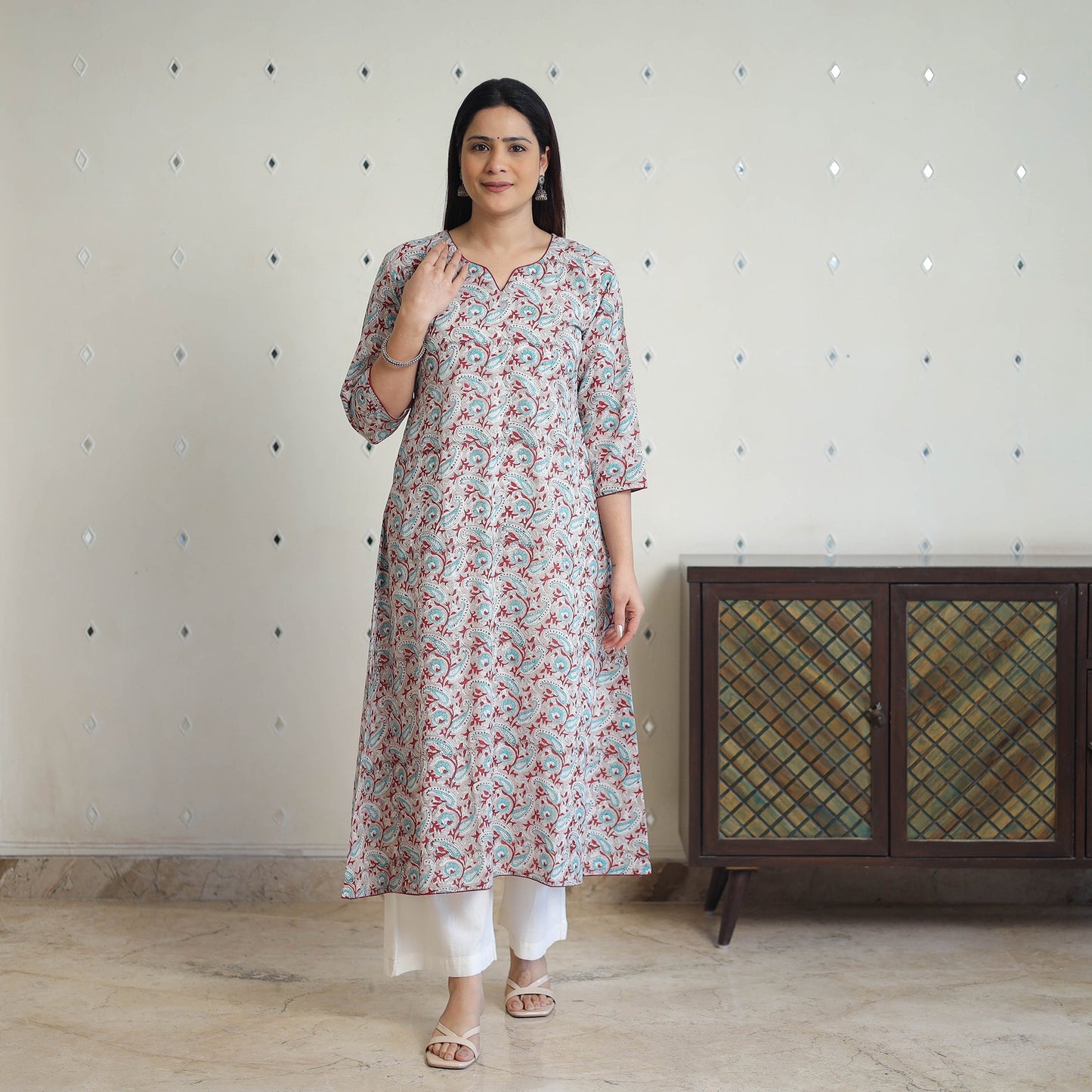 Grey - cotton straight sanganeri kurta 10 - handcrafted