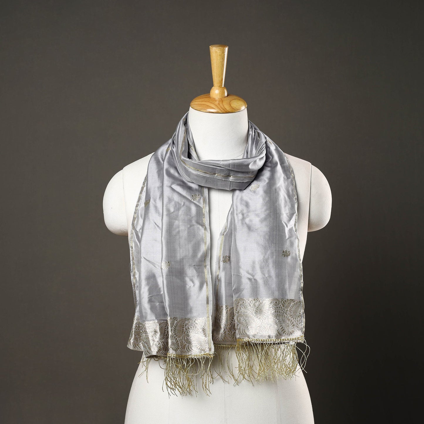 Grey - brocade handloom pure silk banarasi stole 10