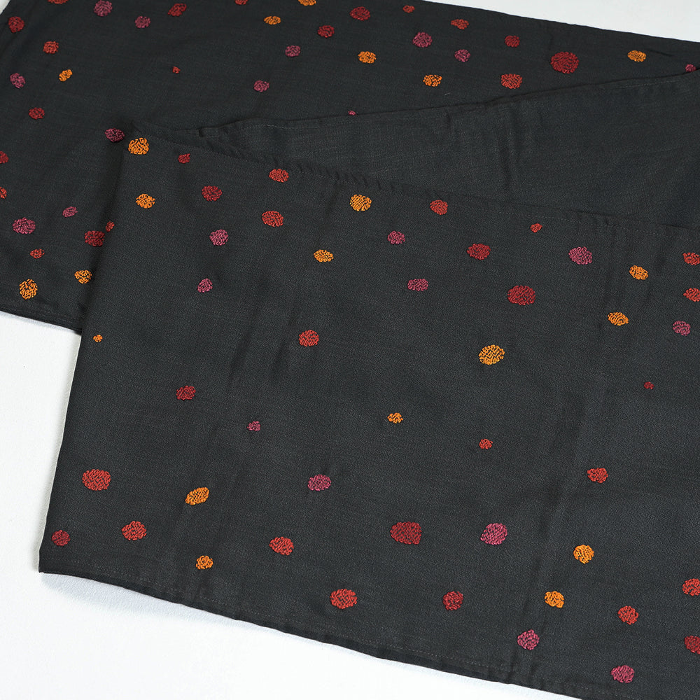 Grey Chandi Mati Tagai Work Silk Cotton Table Runner