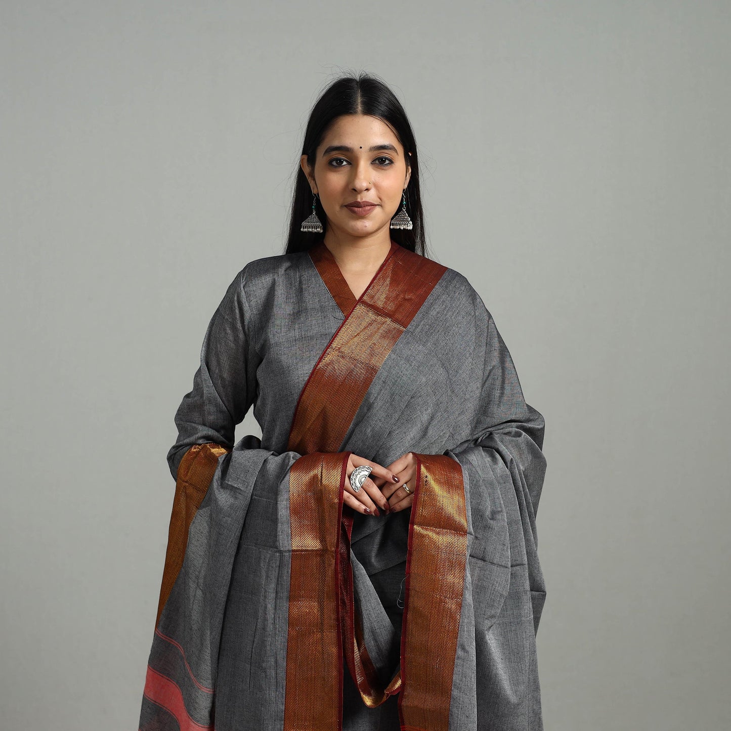 Grey Cotton Dharwad Kurta Set with Palazzo & Dupatta