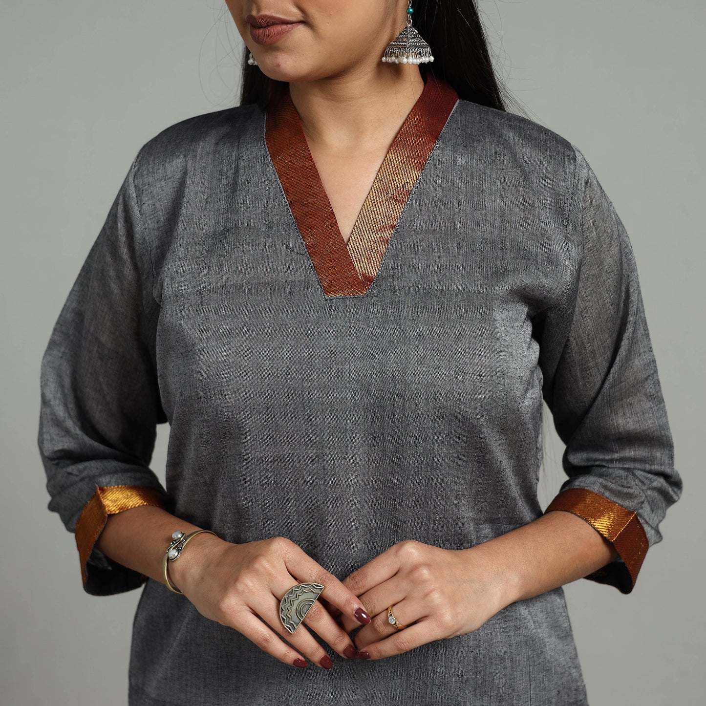 Grey Cotton Dharwad Kurta Set with Palazzo & Dupatta