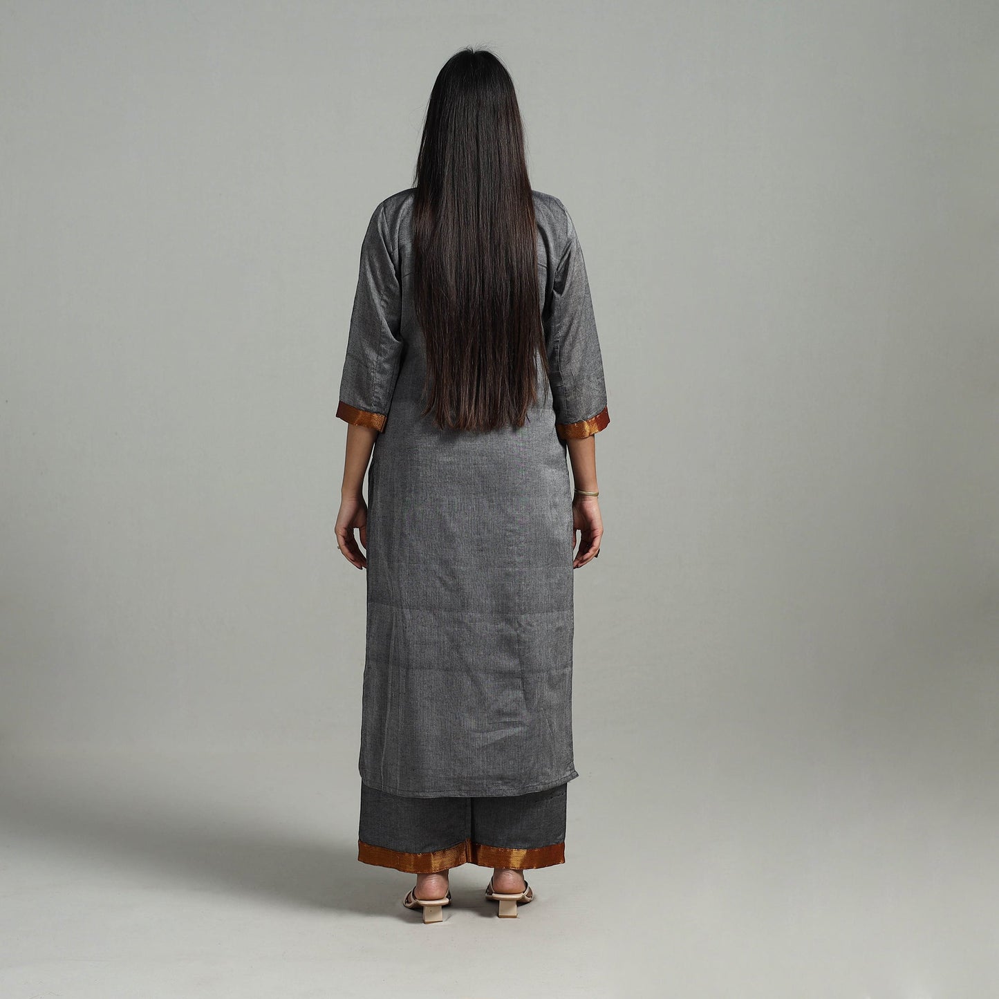 Grey Cotton Dharwad Kurta Set with Palazzo & Dupatta