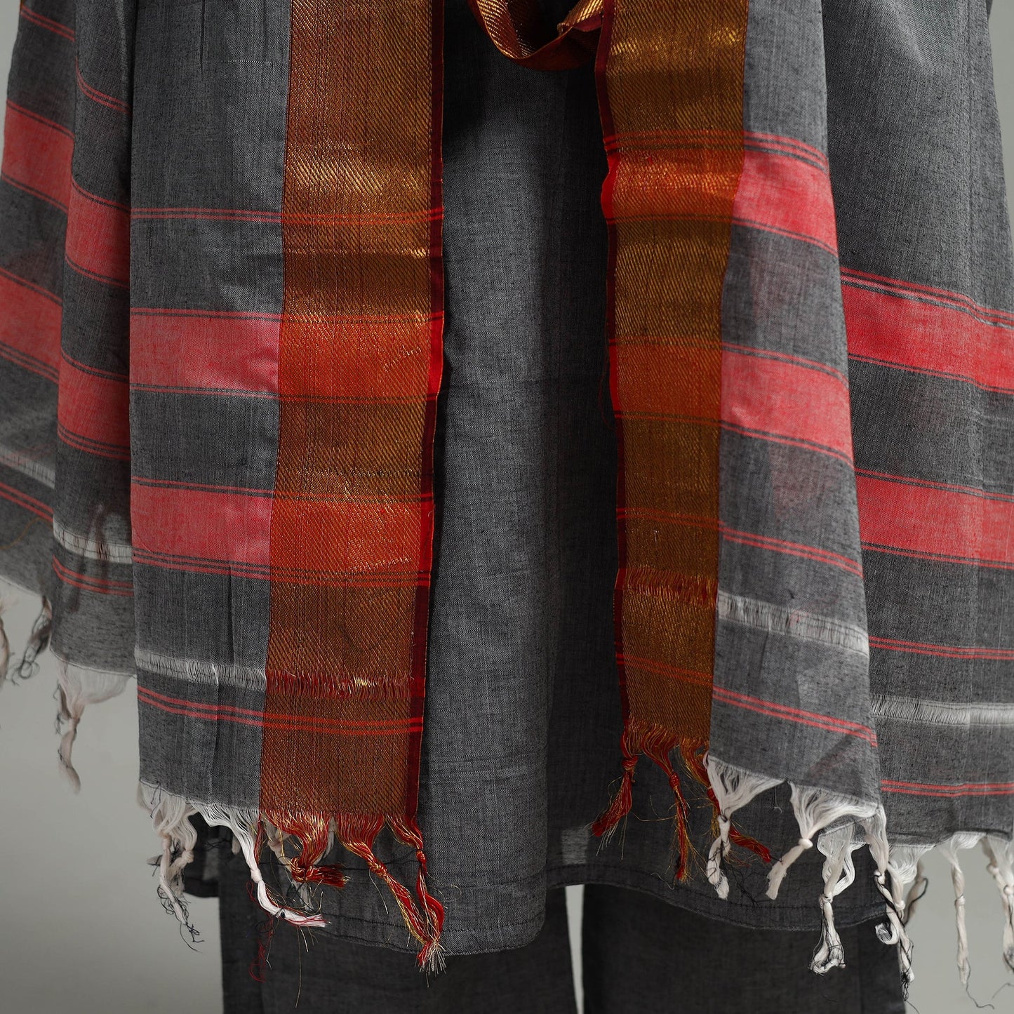 Grey Cotton Dharwad Kurta Set with Palazzo & Dupatta